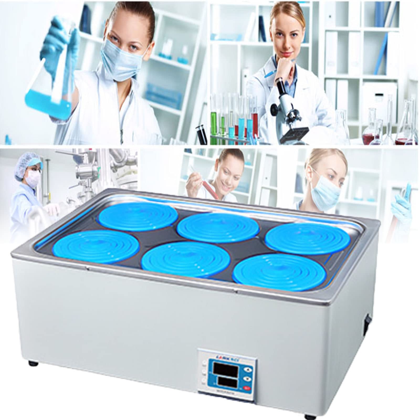 Calentador TermostáTico de BañO de Agua de Laboratorio,Panel de OperacióN con Pantalla Digital LCD,Quema Anti-Seco,para Laboratorio InvestigacióN MéDica BiologíA QuíMica,6holes