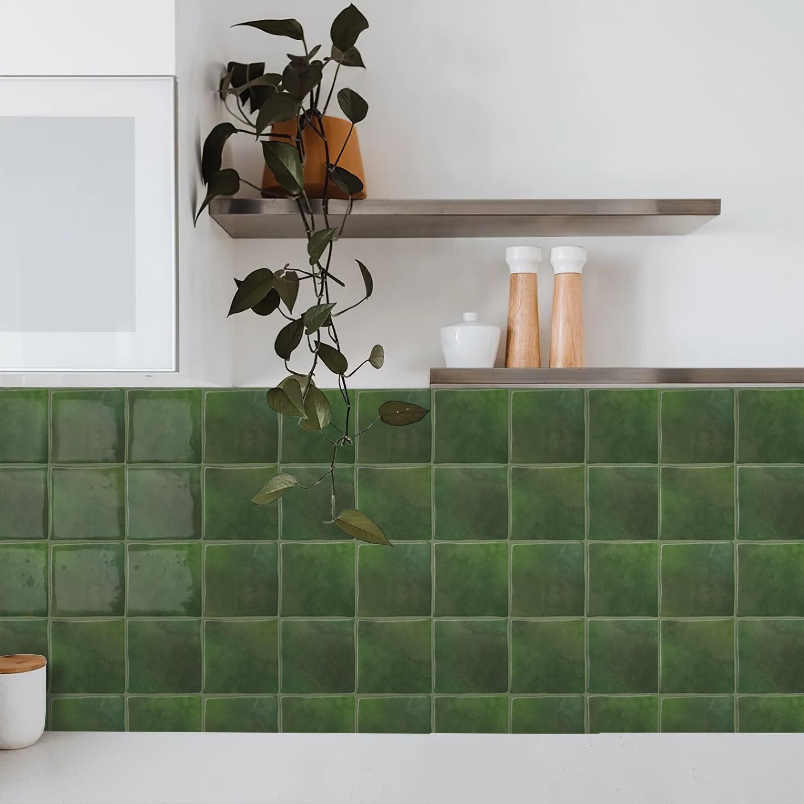 Alwayspon 25.4x25.4cmx10Pcs Retro Green 3D Vinyl Wall Tile Sticker, Peel and Stick Self-Adhesive Waterproof Splashback Stick on Tile Decals for Kitchen Bathroom Wall โ image 1