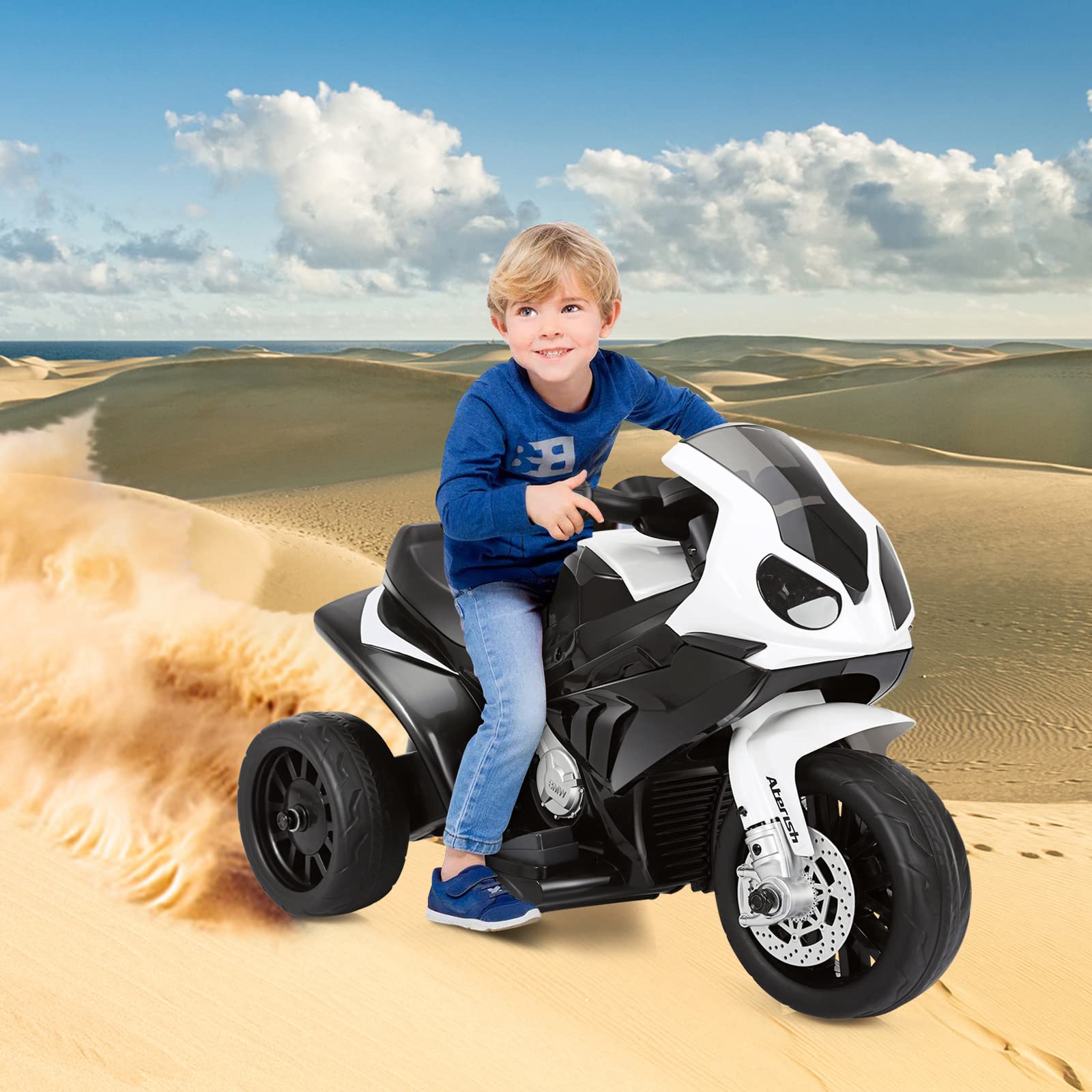 RELAX4LIFE BMW-S 1000 RR 6V Moto Eléctrica para Niños con 3 Ruedas, Música, Luces y Claxon, 3 km/h, Triciclo Eléctrico para Niños de 18-36 Meses, Capacidad de Carga de 20 kg (NEGRO)