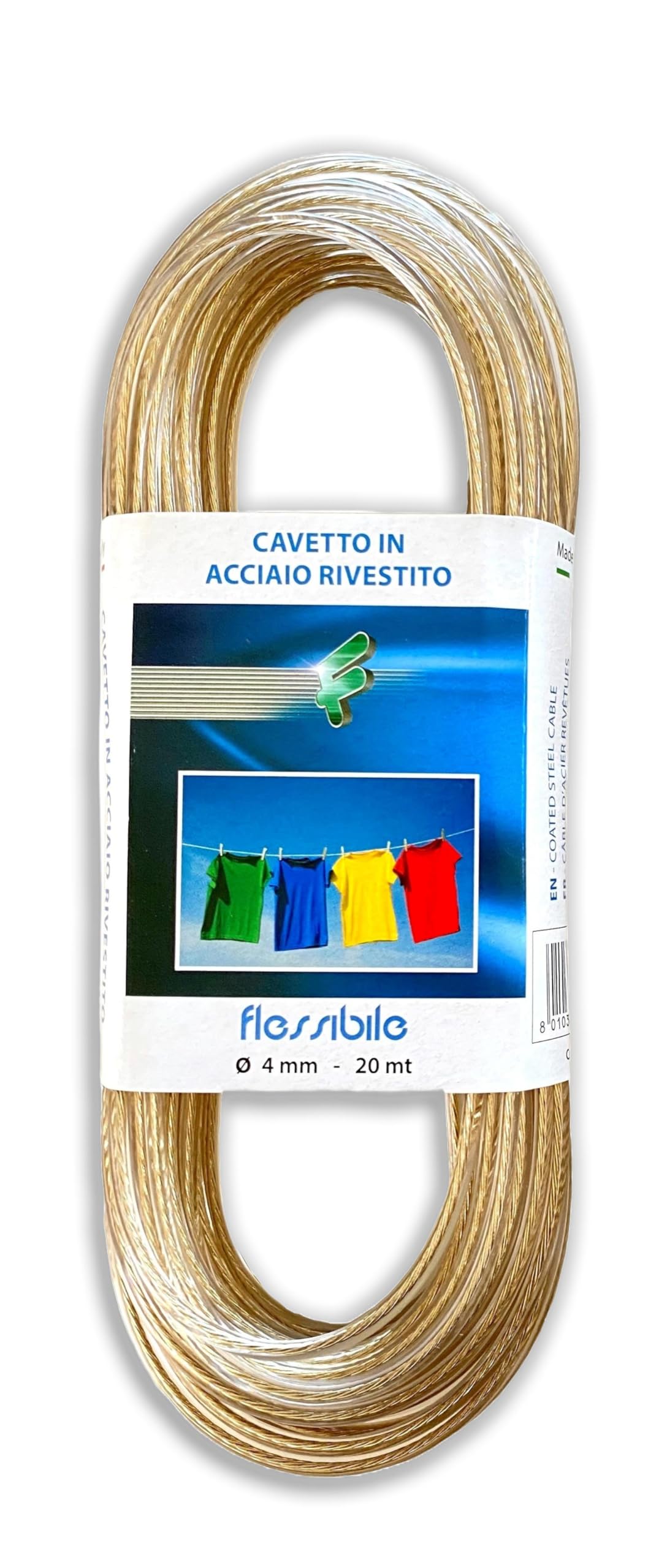 IPEA Cavo Stendibiancheria da 4 mm in Acciaio – 20 Metri – Plastificato – Trasparente – Spessore 0,4 cm