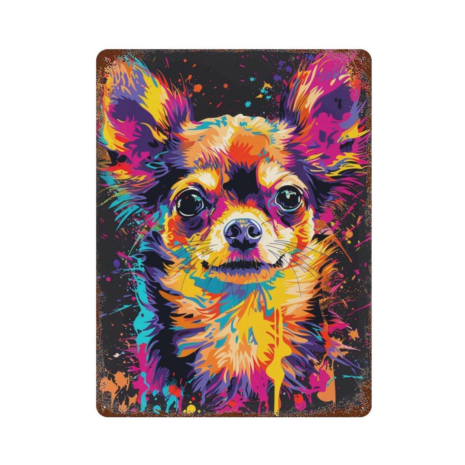 Rustic Tin Plaque Colorful Chihuahua Art Print 15.7"x11.8", Vintage Wall Decor for Pub, Kitchen And Man Cave Decor