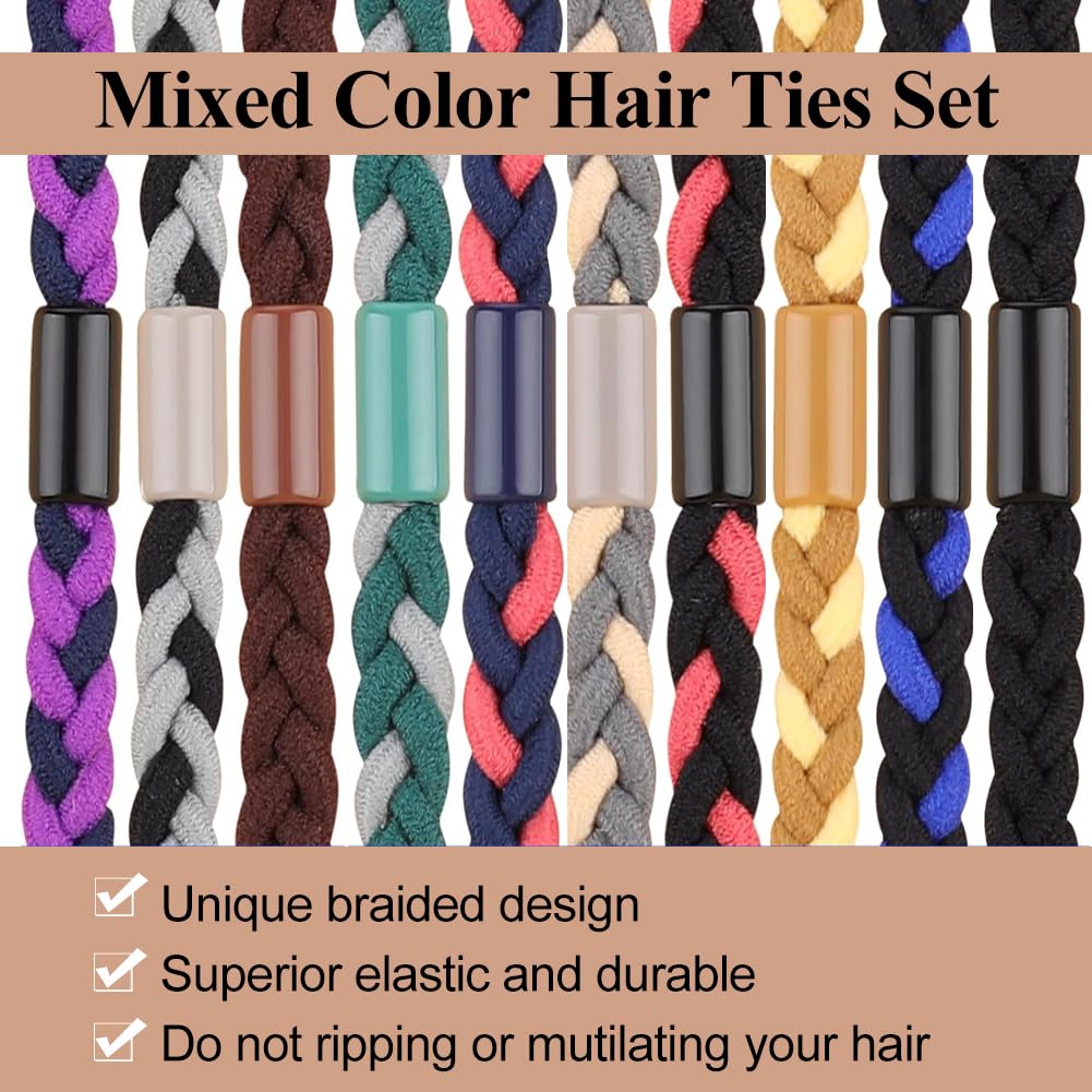 Hair Ties for Men 10 Pcs Braided Elastic Mens Hair Bands No Damage Crease Breakage Hair Ties for Guys with Long Hair for Buns Curly Thick Dense Hair (Colorful) - Image 3