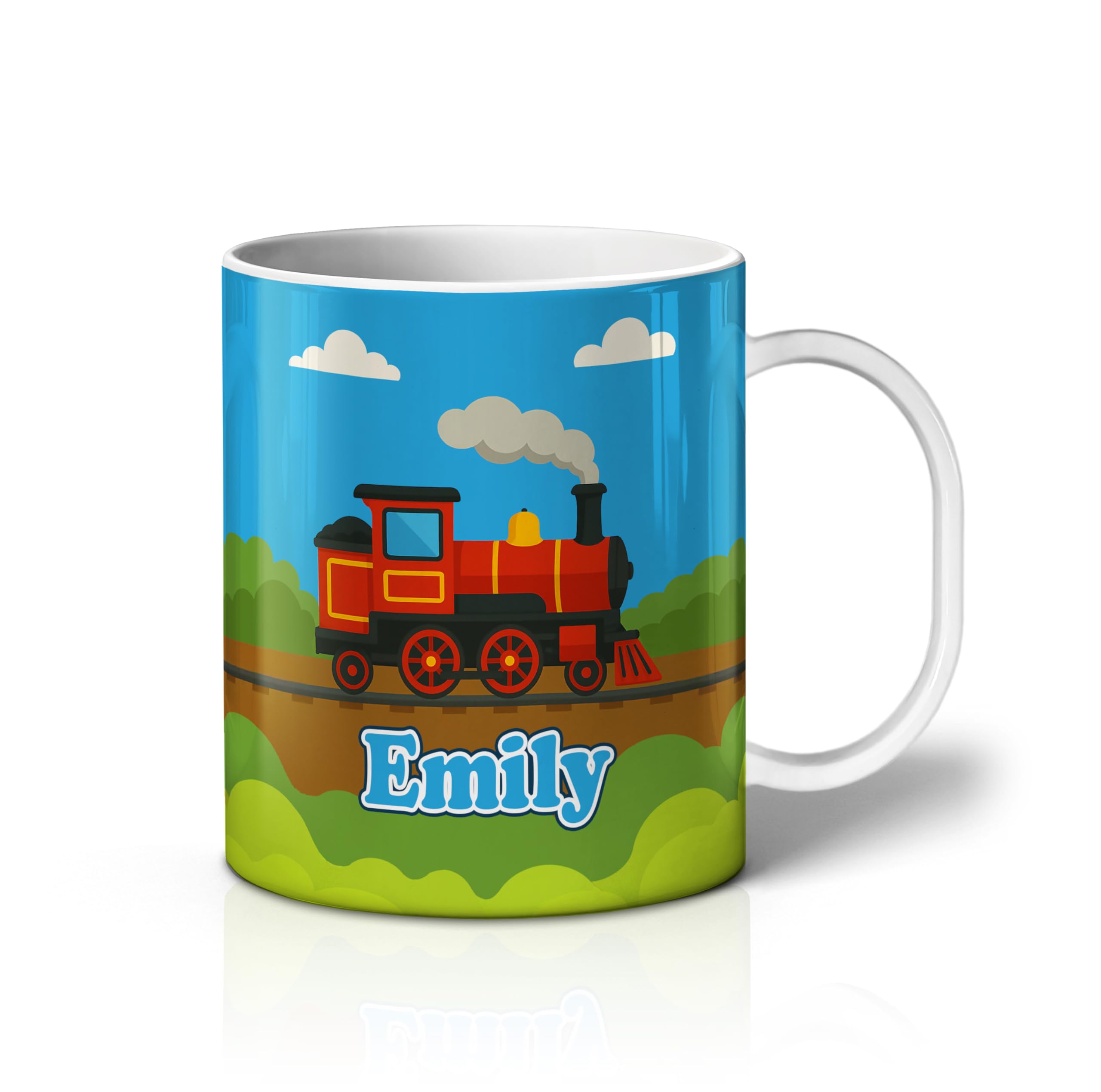 iCaseDesigner Personalised Children's Mug - Unbreakable Lightweight Polymer - Add Your Own Name - Vehicle Theme - Steam Train — image 1