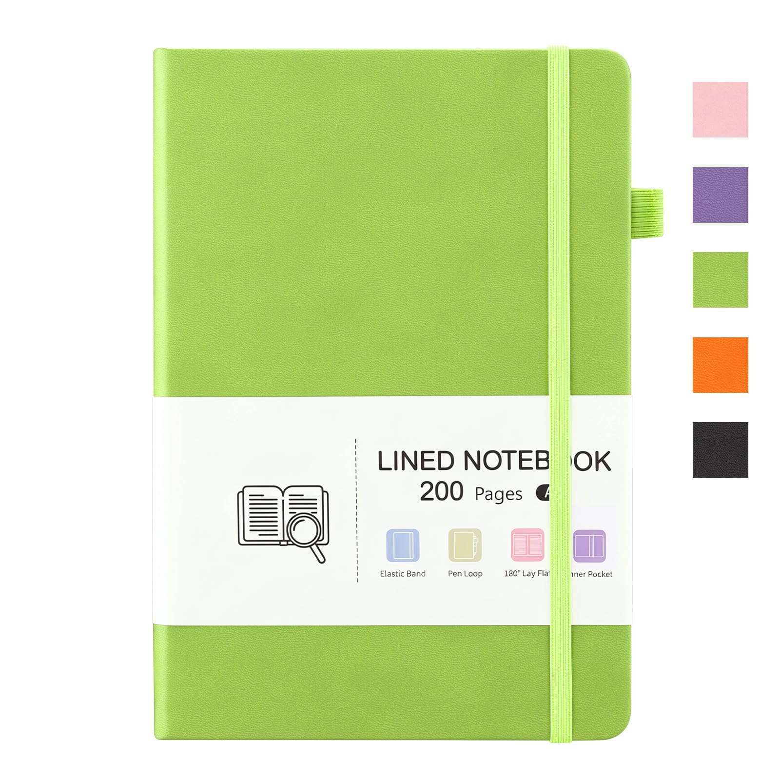 A5 Notebook, PU Leather Hardcover Lined Journal Notebook, 200 Pages, Green