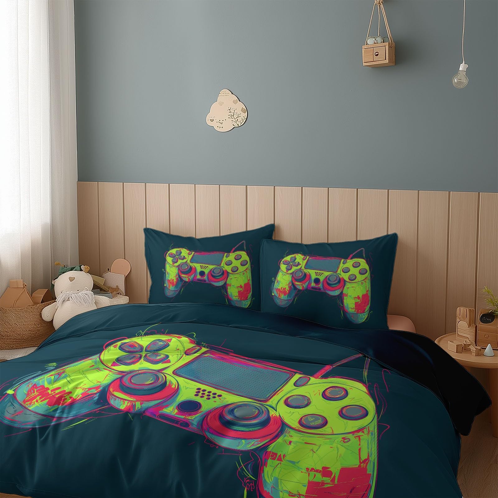 Funda Nórdica Microfibra Cremallera Diseño Suave Juego de Funda Nórdica con Funda de Almohad para Adulto Niños Adolescentes - Cama 135/150-220 x 240 cm Mando de Juego Artístico Azul