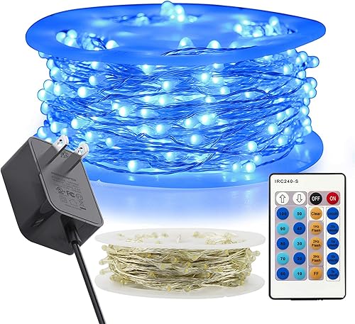 RUICHEN Guirnalda de luces regulables con enchufe de 72 pies, 200 luces LED de alambre plateado con temporizador remoto RF, blanco frío