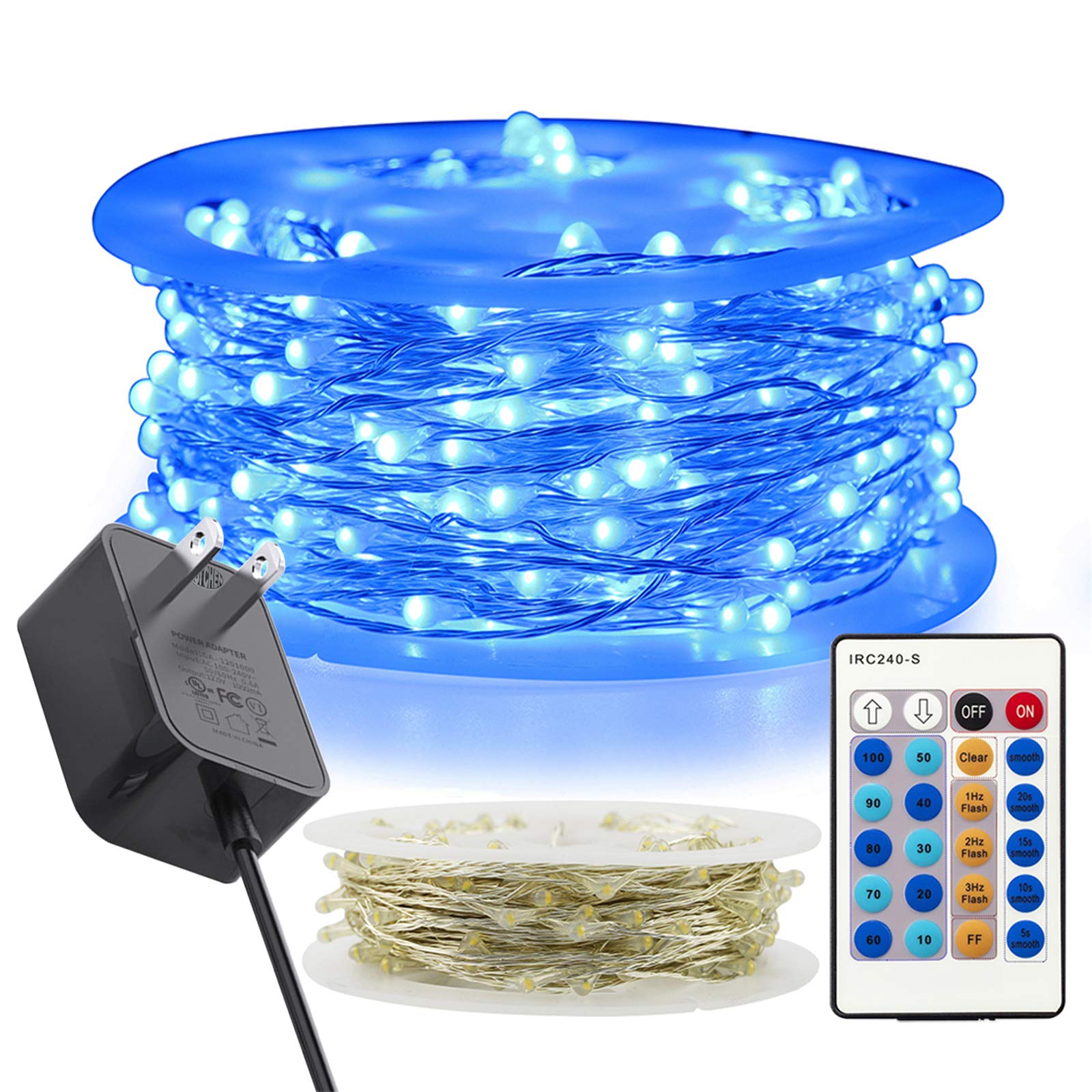 RUICHEN 99 Ft 300 LED Fairy String Lights Plug in, Waterproof Dimmable Silver Wire Firefly Lights with Remote for Bedroom, Patio, Yard, Christmas,