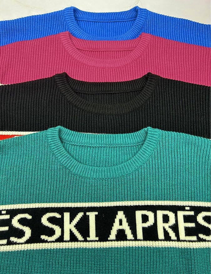 Women Sweaters Walf Checks Chunky Apres Ski Sweater Stripe Sleeve Colorblock Casual Print Knitted Pullover Tops - Image 3