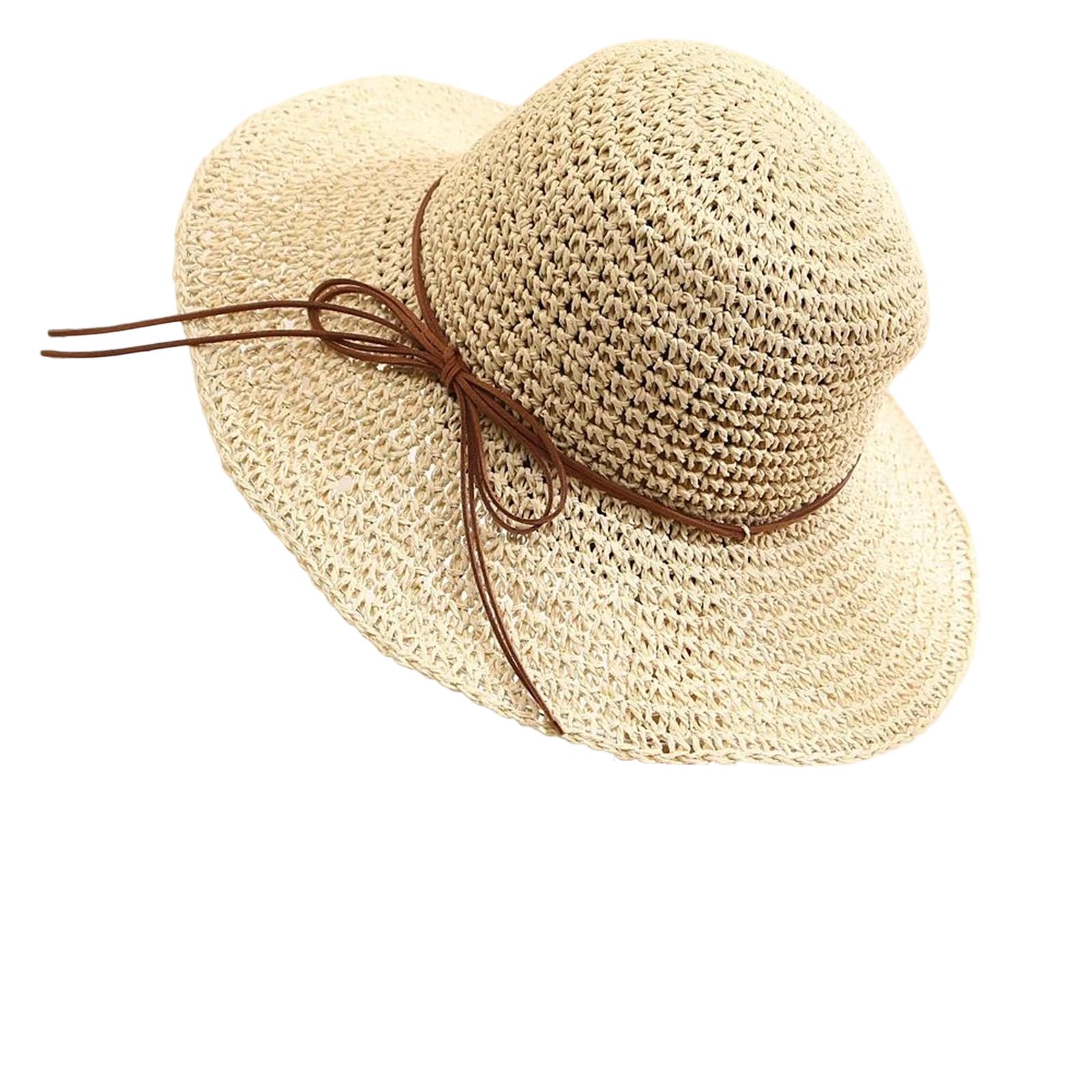LCUVIMPEX Bucket Hats， Womens Straw Sun Hat Wide Brim Bow Detail Multicolor Multiple Sizes(Beige)