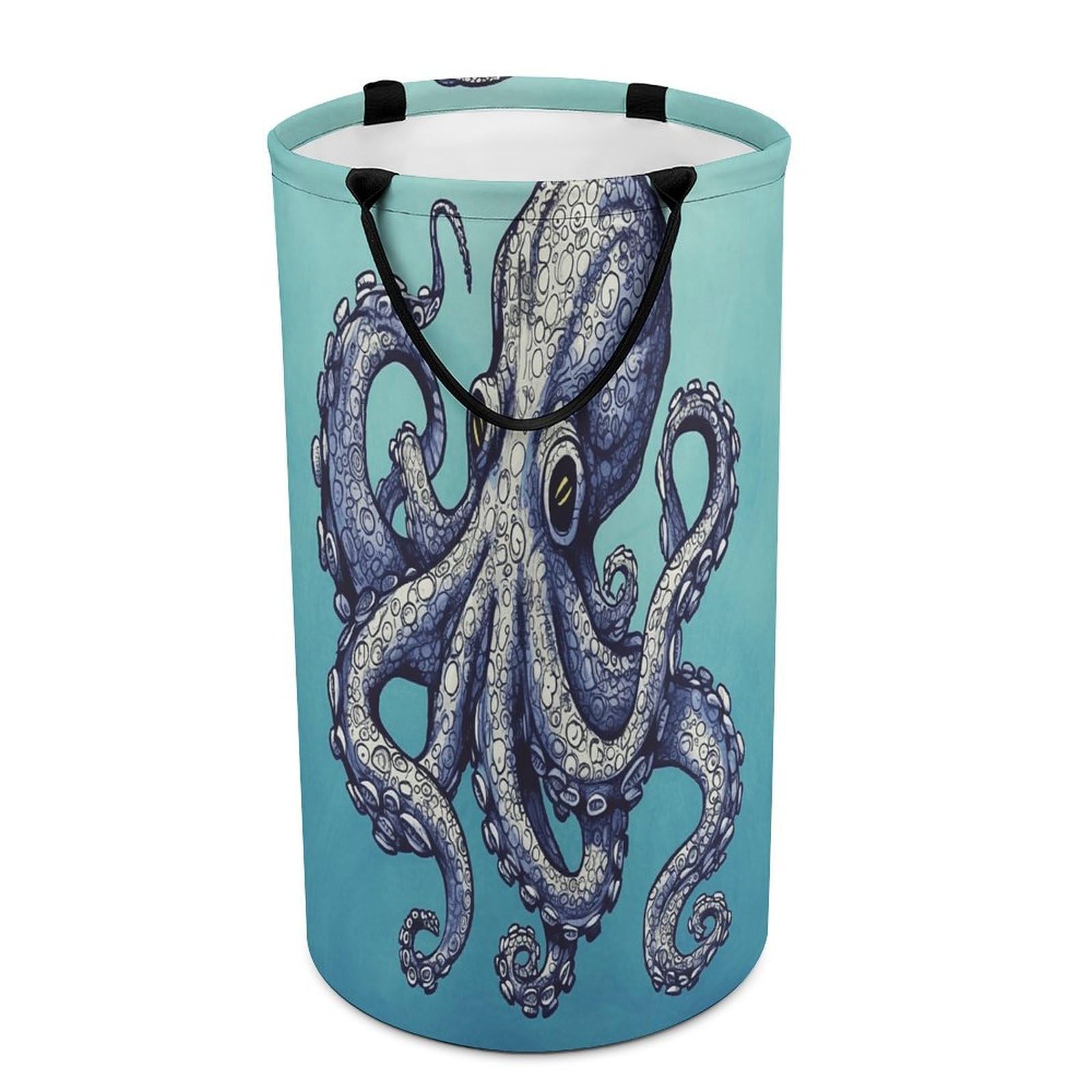 Octopus Design Laundry Basket Large Foldable Laundry Hamper with Handles Freestanding Collapsible Clothes Basket Waterproof Portable Dirty Clothes Hamper for Bathroom 86L