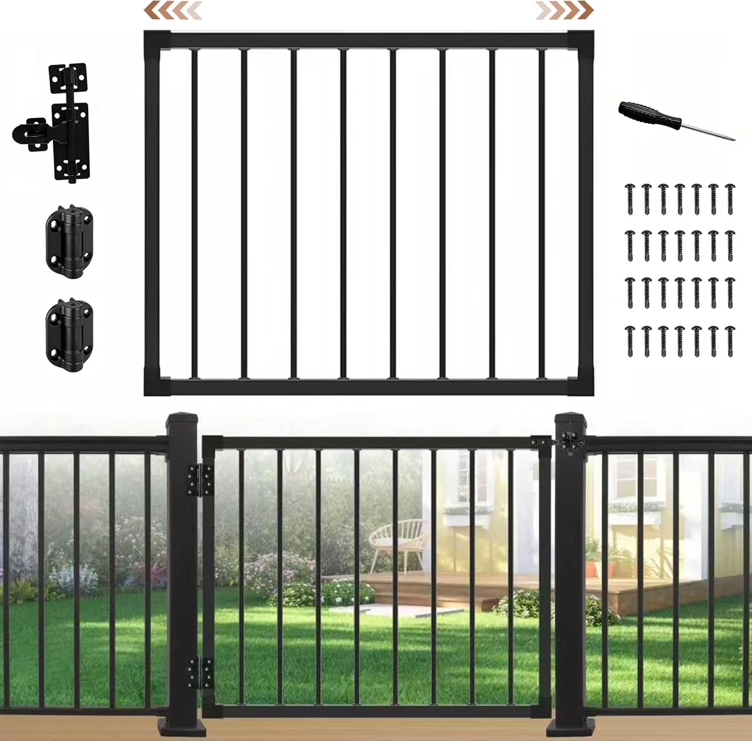 Deck Fence Gate Kit,32" H Gate for 36" H Deck,Heavy DutyIron Fence Gate Hardware Kit,Weldless Gate Building Kit for Outdoor Use