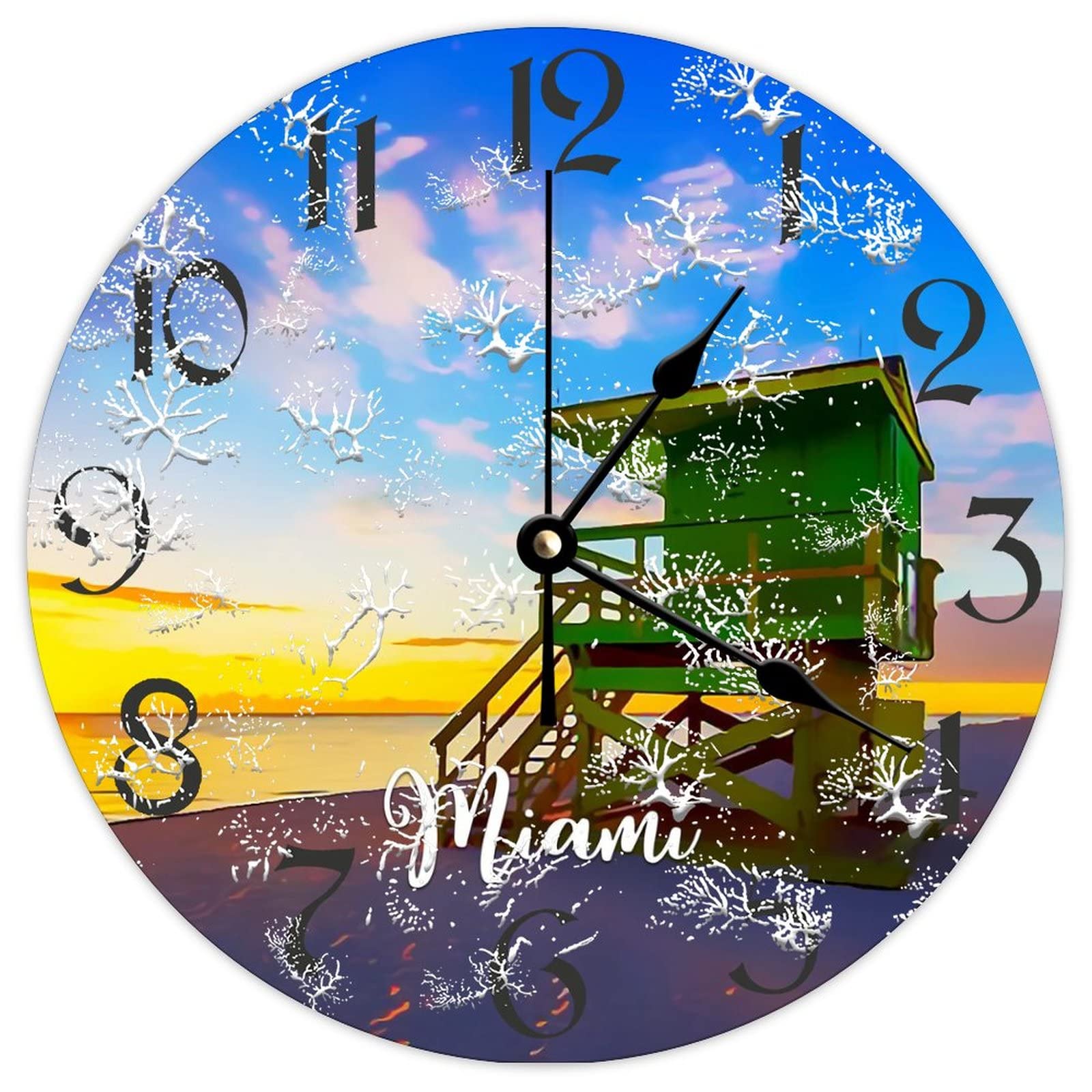 Horloge murale ronde en bois Miami sans tic-tac pour supprimer les bruits de l'heure dans la chambre
