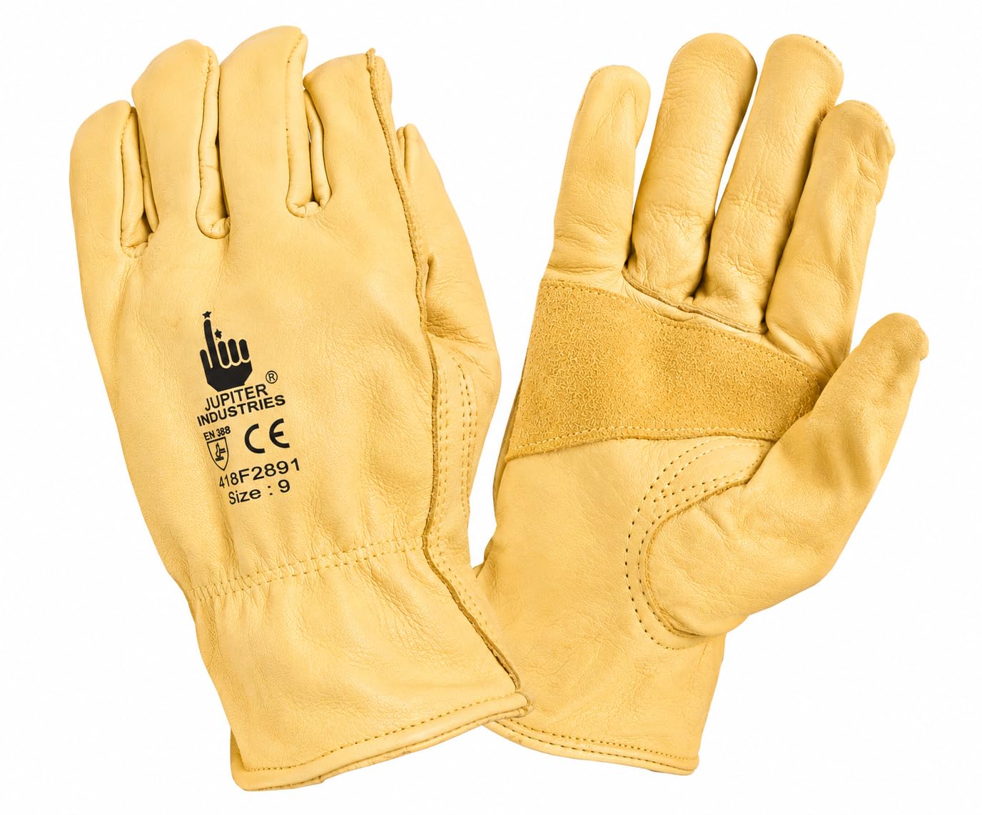Jupiter Industries Reinforced Leather Work Gloves with Palm Patch for Gardening, Farming, Construction, Warehousing, Motorcycling, Truck Driving - 10 Inches - Yellow - Pack of 1-picture-21