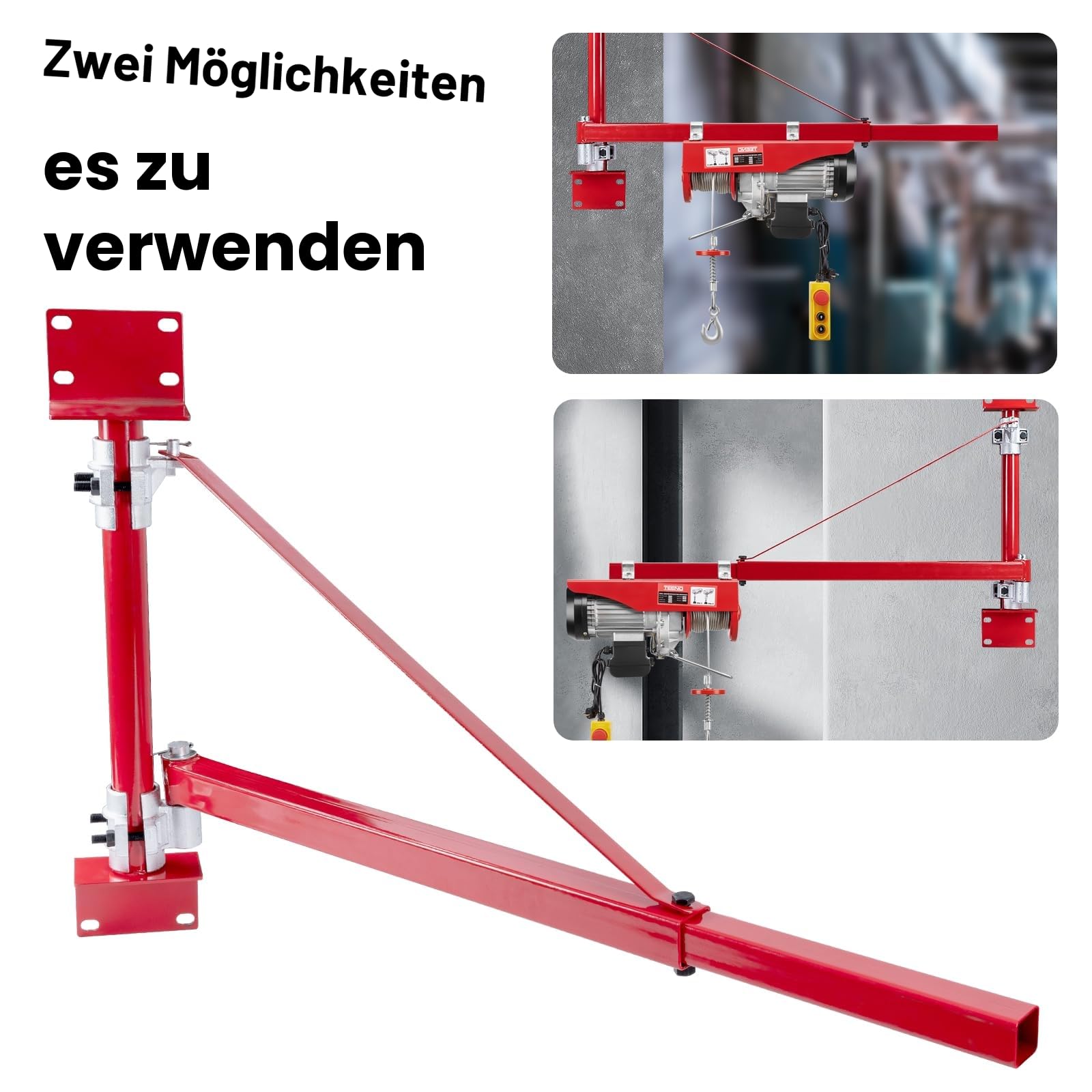 TEENO Elektrischer Hebezeug-Stützarm 200-600 kg Tragkraft Schwenkarm Stahl 180° schwenkbar für Werkstatt Garage