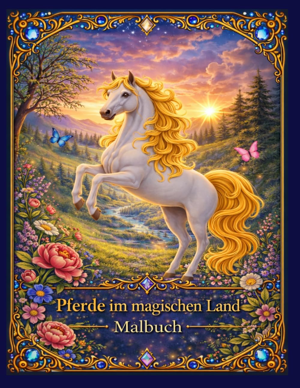 Pferde Malbuch für Kinder – Pferde im magischen Land: Malbuch mit Pferden für Mädchen und Jungen ab 6 Jahren – Ausmalbilder mit Pferden, Blumen und fantasievollen Motiven