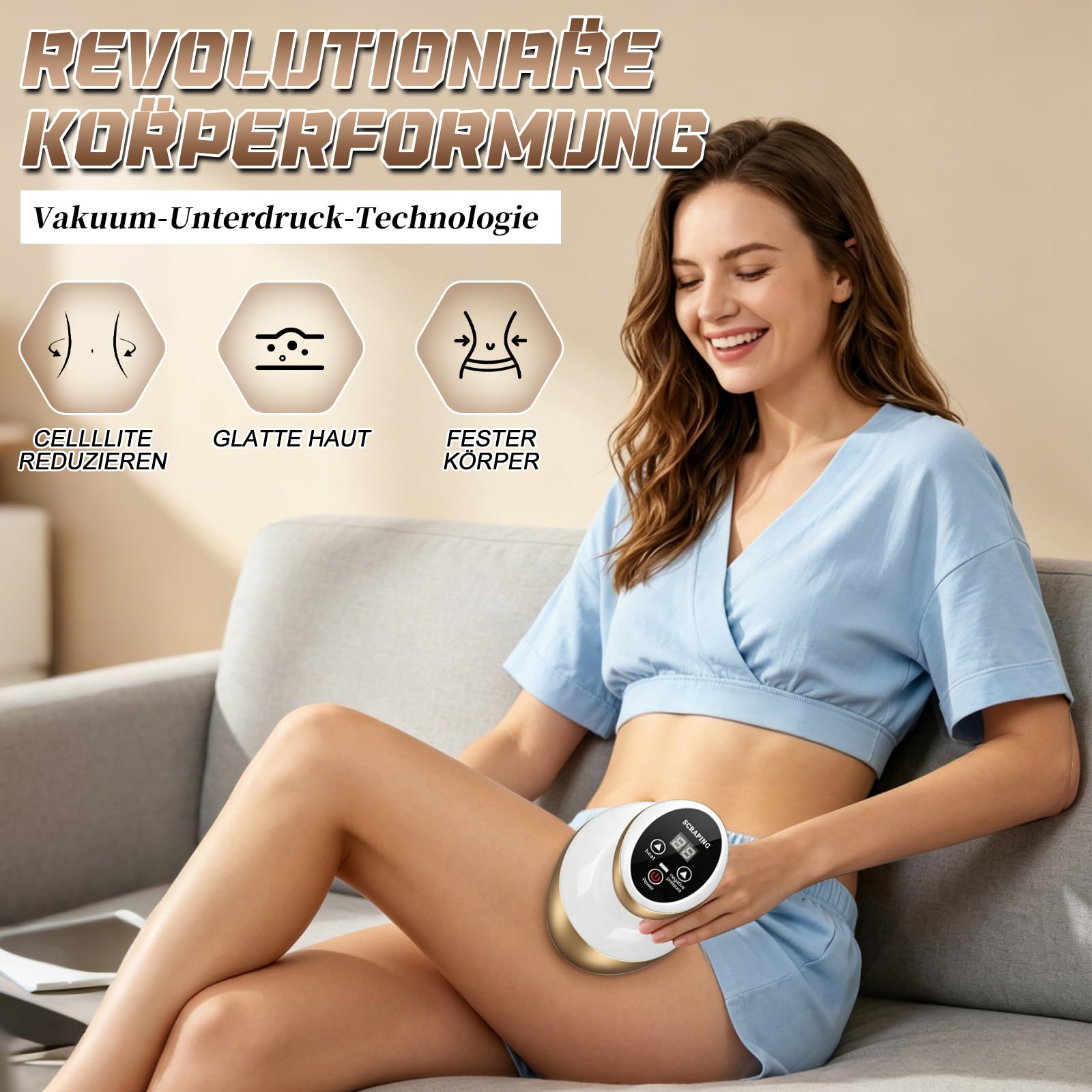 Cellulite Massagegerät, 4-in-1 Massagegerät mit Vakuum Massage & Gua Sha Massage, Elektrisch Schröpfgerät Handmassagegerät, Rotlicht und Blaues Licht, 9 Stufen Massagegerät für Ganzer Körperteil