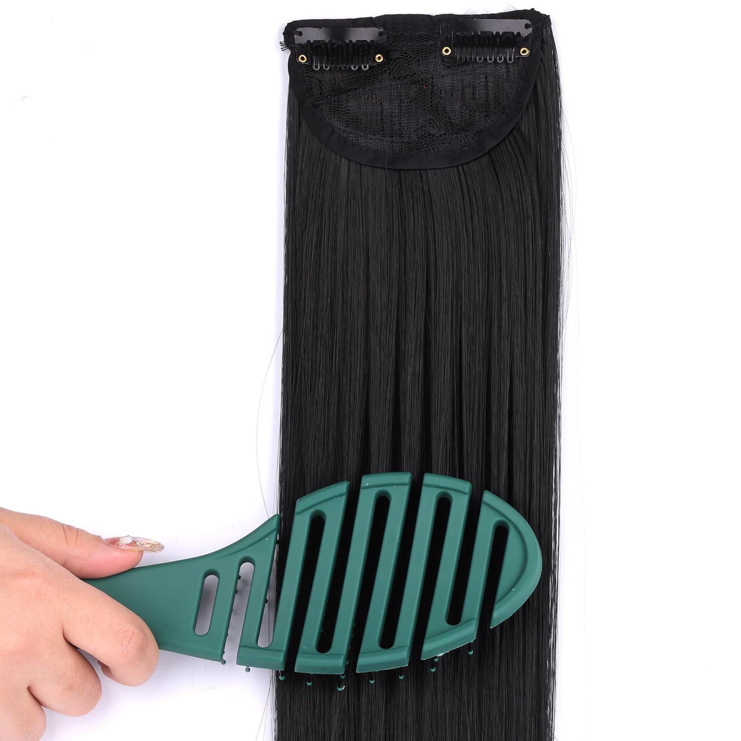 Clip in Hair Extensions Soft Long Hair 12 inch 1B Natural 3 Pcs Black Hair Extensions Clip ins for Women by FANXITON
