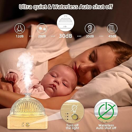 Miniatura 7 de Humidificador difusor de aceite esencial de vidrio, difusor ultrasónico de aroma de 6.8 fl oz con depósito de vidrio, base de madera, temporizador