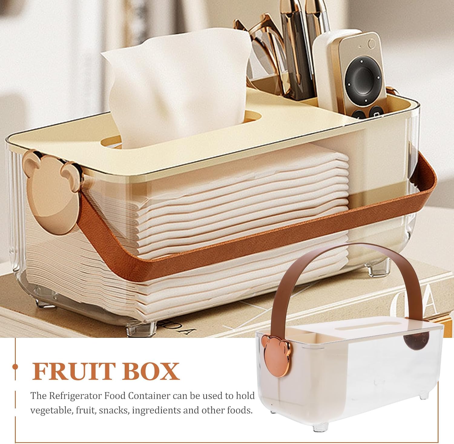 Multifunction Tissue Holder Desktop Tissue Box with Leather Handle image 3