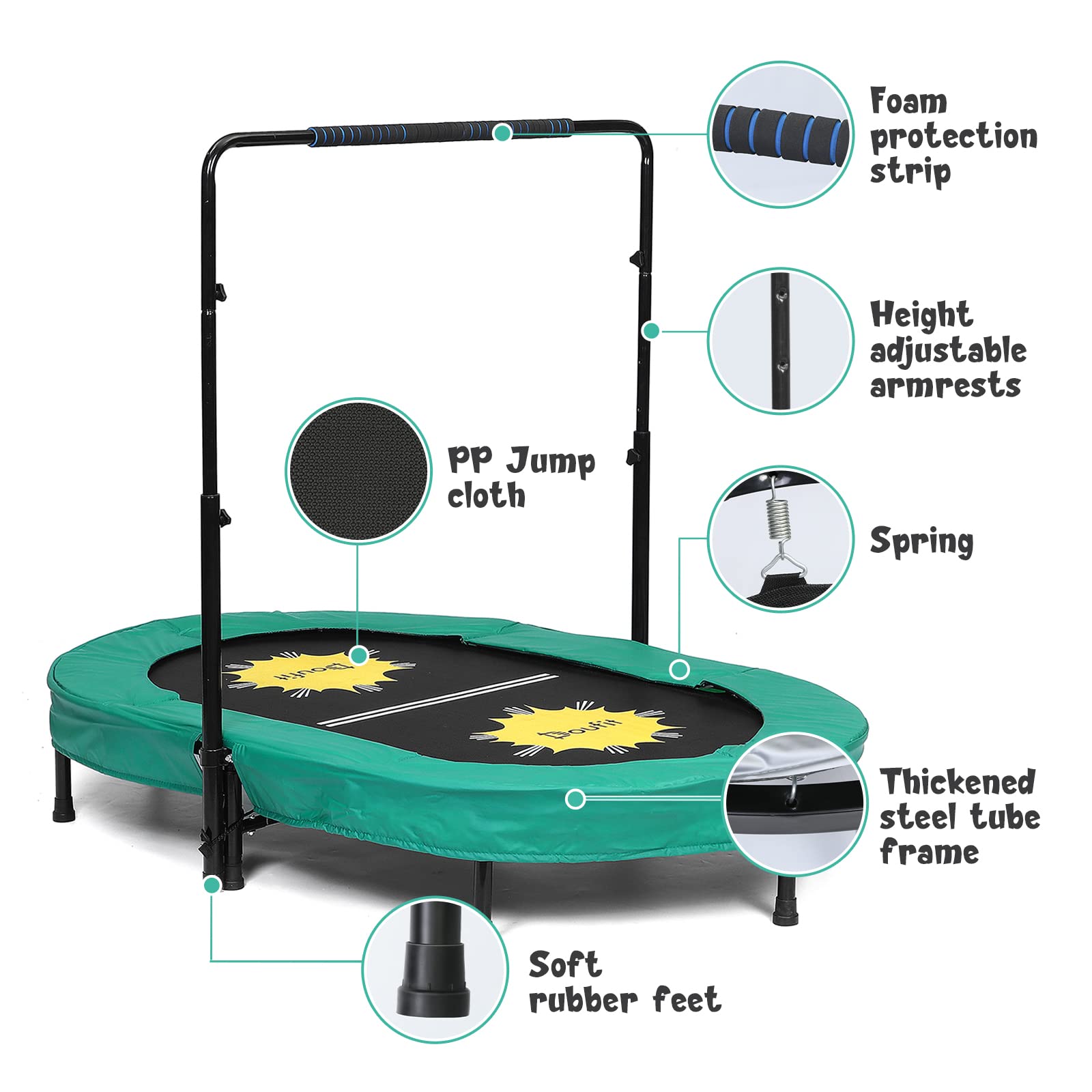 Amazon | 屋内トランポリン 子供と大人2人用 調節可能なハンドル付き