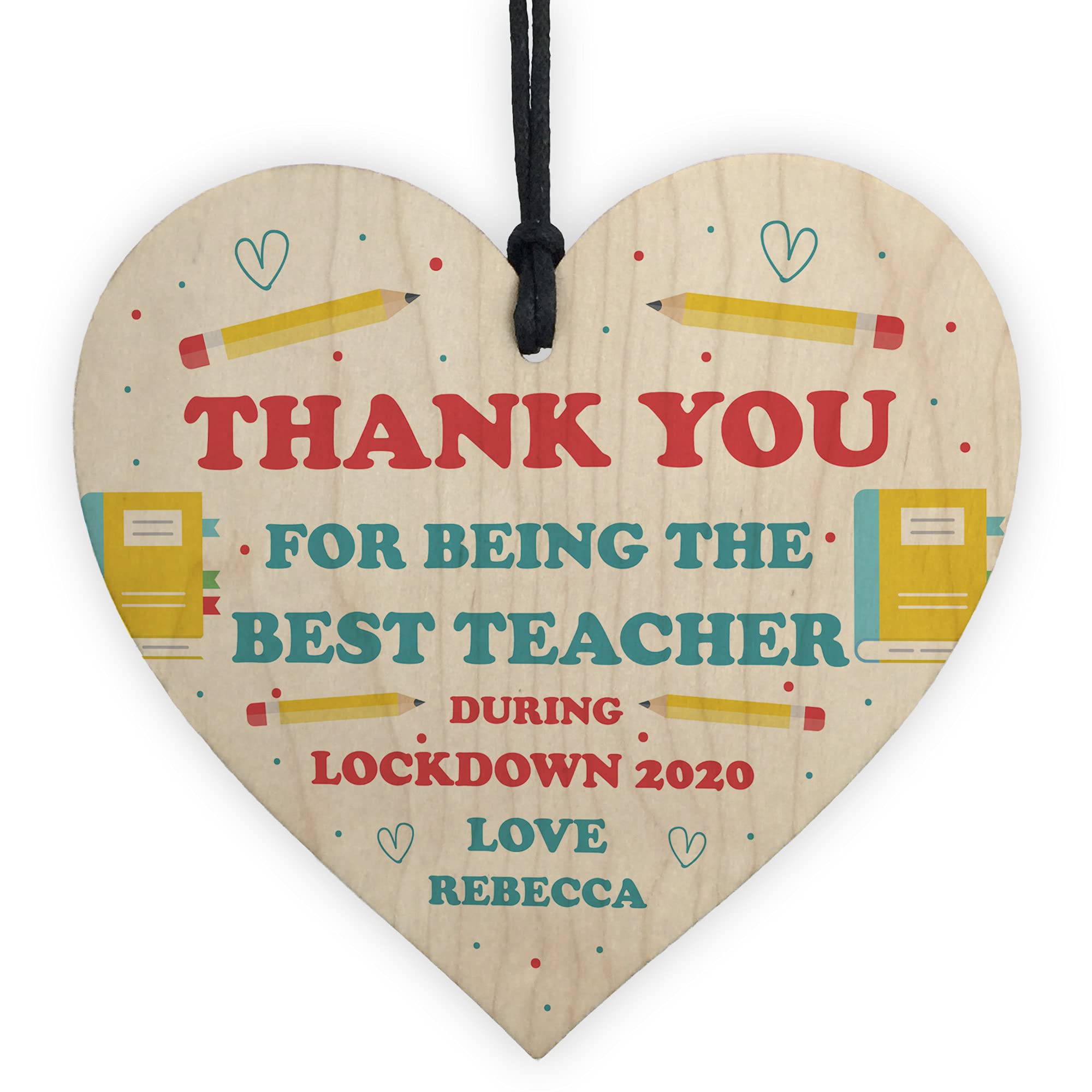 Personalised BEST TEACHER Gift Wooden Heart Lockdown Thank You Gift Keepsake Plaque
