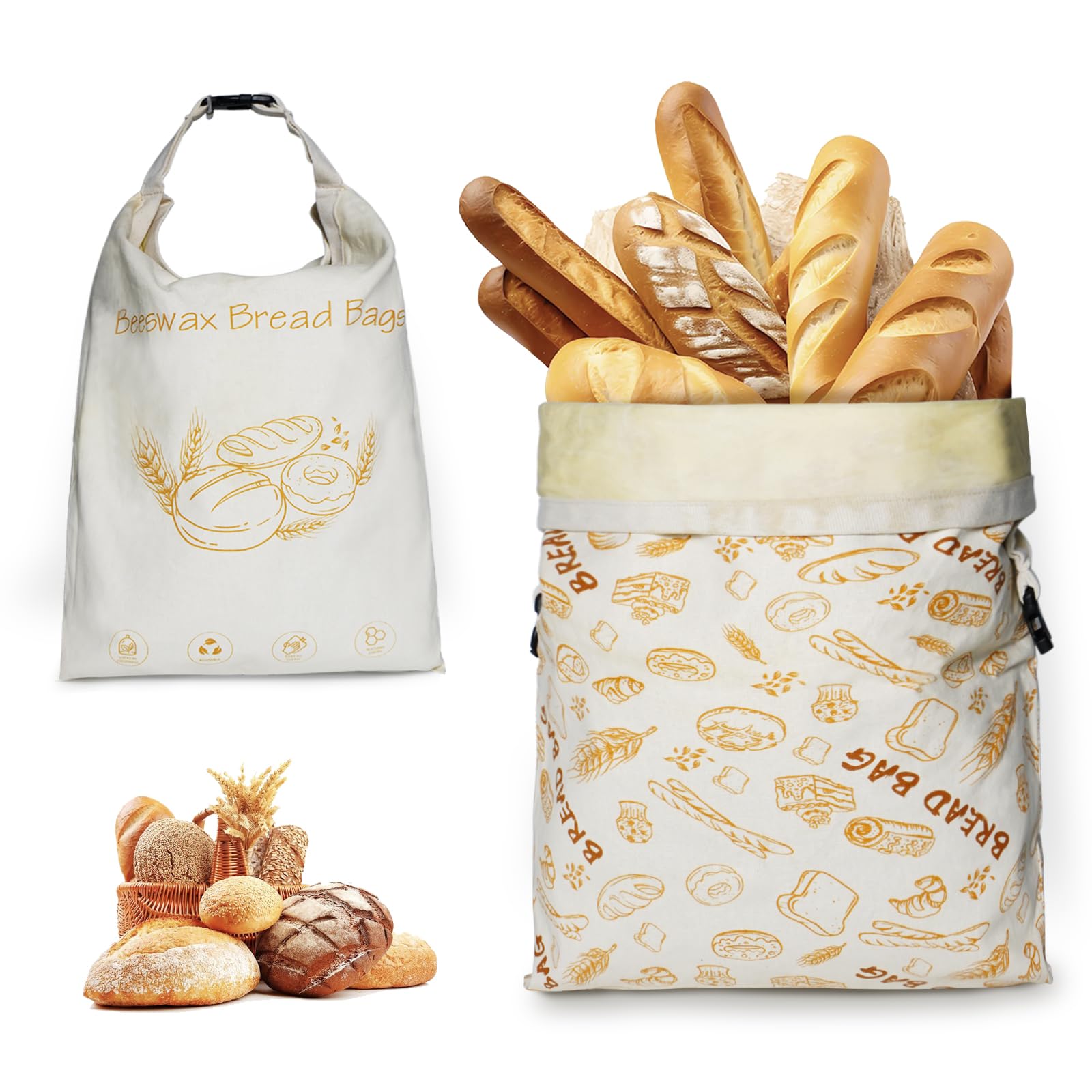 Sacchetto per Pane in Cera d'Api - Involucro Naturale Riutilizzabile per Pane Artigianale, Lievito Madre, Frutta e Formaggi - Qualità e Standard Europei - 43x33cm (Set di 2)