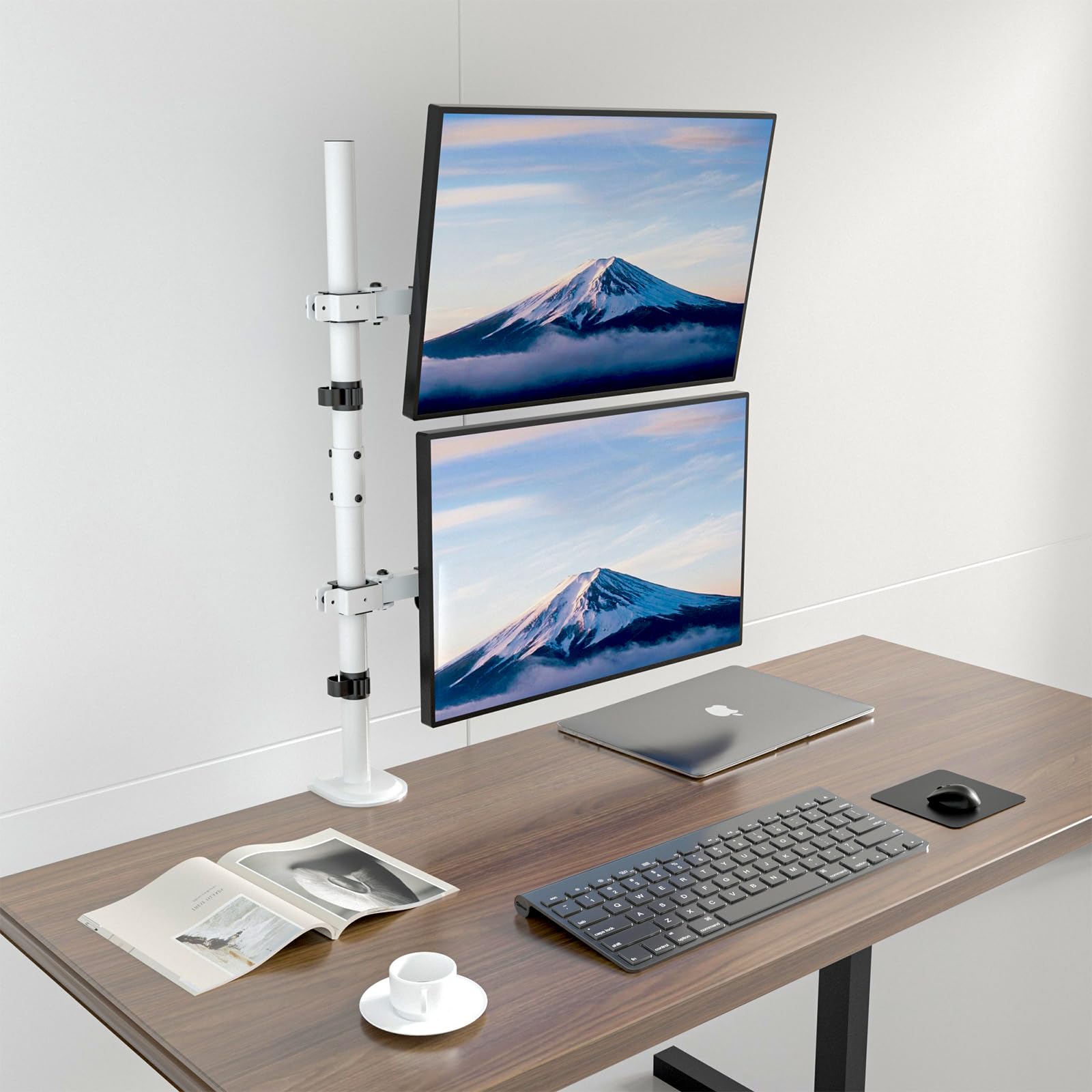 WORLDLIFT Supporto per Doppio Monitor Verticale per Schermo LED LCD da 17-32 Pollici Supporto VESA 75/100 mm Lunghezza dell'asta 80 cm Regolabile in altezza Capacità di peso 8KG