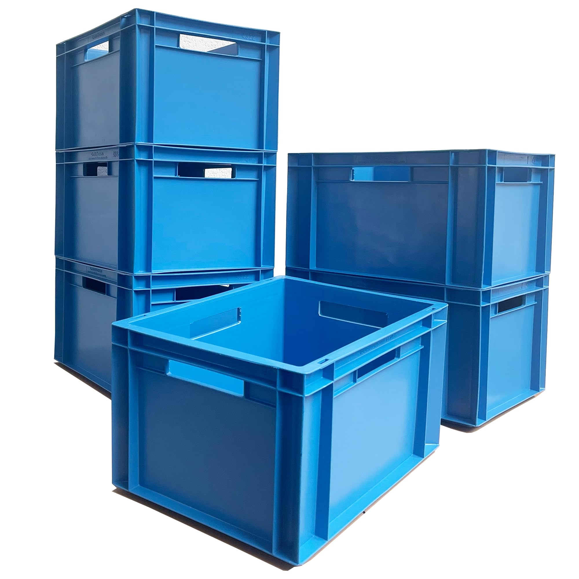 Autorce Blue 6X 20L Heavy Duty Plastic Storage Boxes – Industrial Euro Stacking Containers 400X300x230(H) Mm – Durable Stackable Crates For Tools, Garage, Warehouse, Home & Commercial Use (Blue)