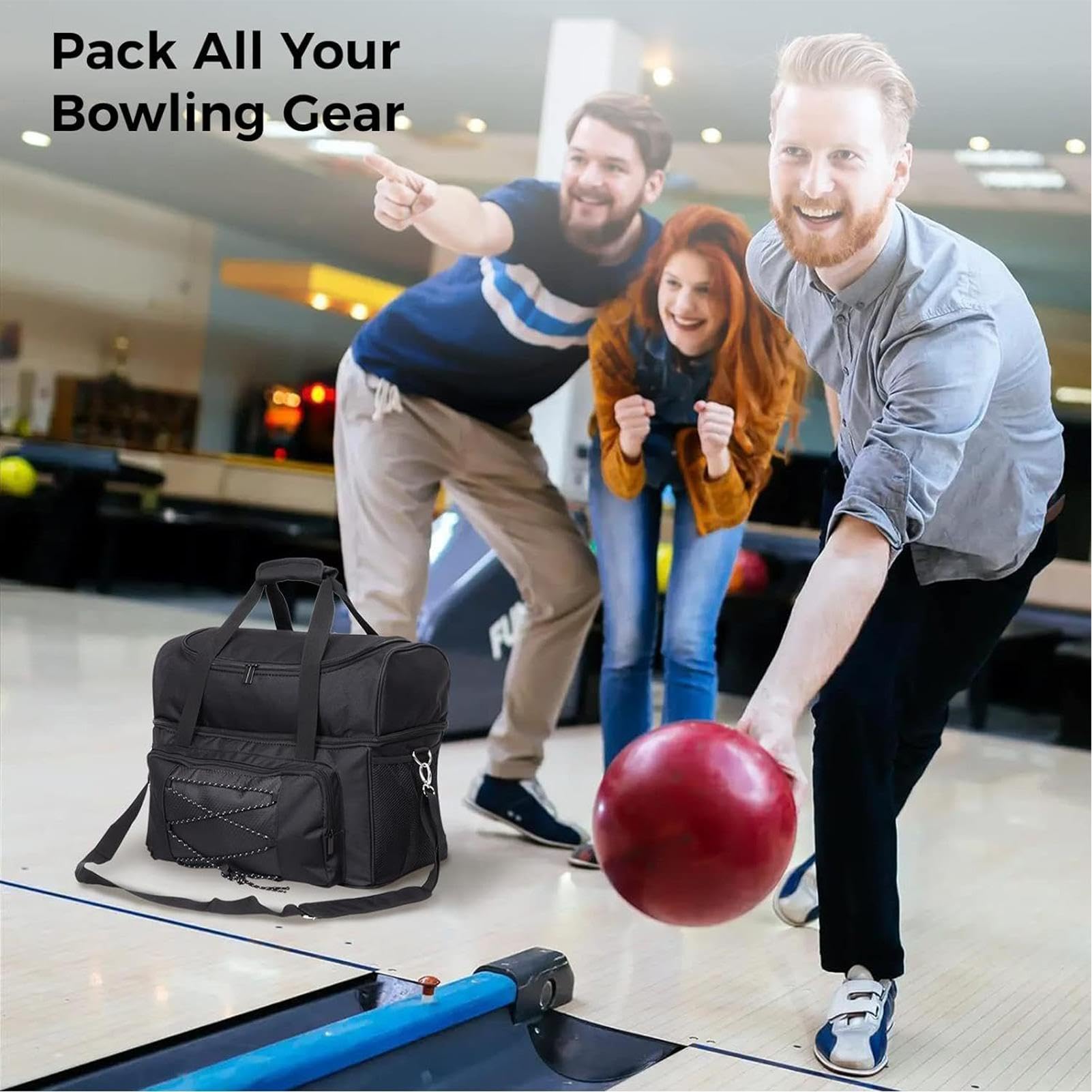 Bolsa de bolos – Doble bola de bolos, bolsa acolchada para bolos | Amplio organizador acolchado con correa acolchada para hombre, bolsa acolchada para equipo de bolos para 2 bolas, hombres