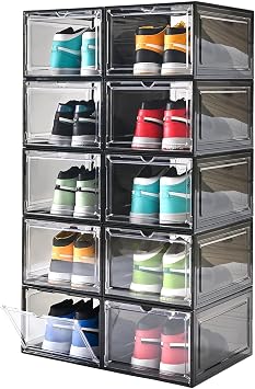 Large Shoe Boxes Clear Plastic Stackable,Drop Front Shoe Box with Clear Door, Shoe Containers For Sneaker Display,Fit up to US Size12