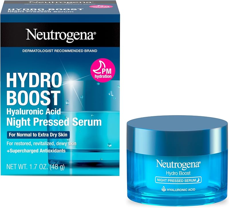 Neutrogena Hydro Boost Night Pressed Serum com ácido hialurônico e antioxidantes para o rosto, pele normal a extra seca, 50 mL