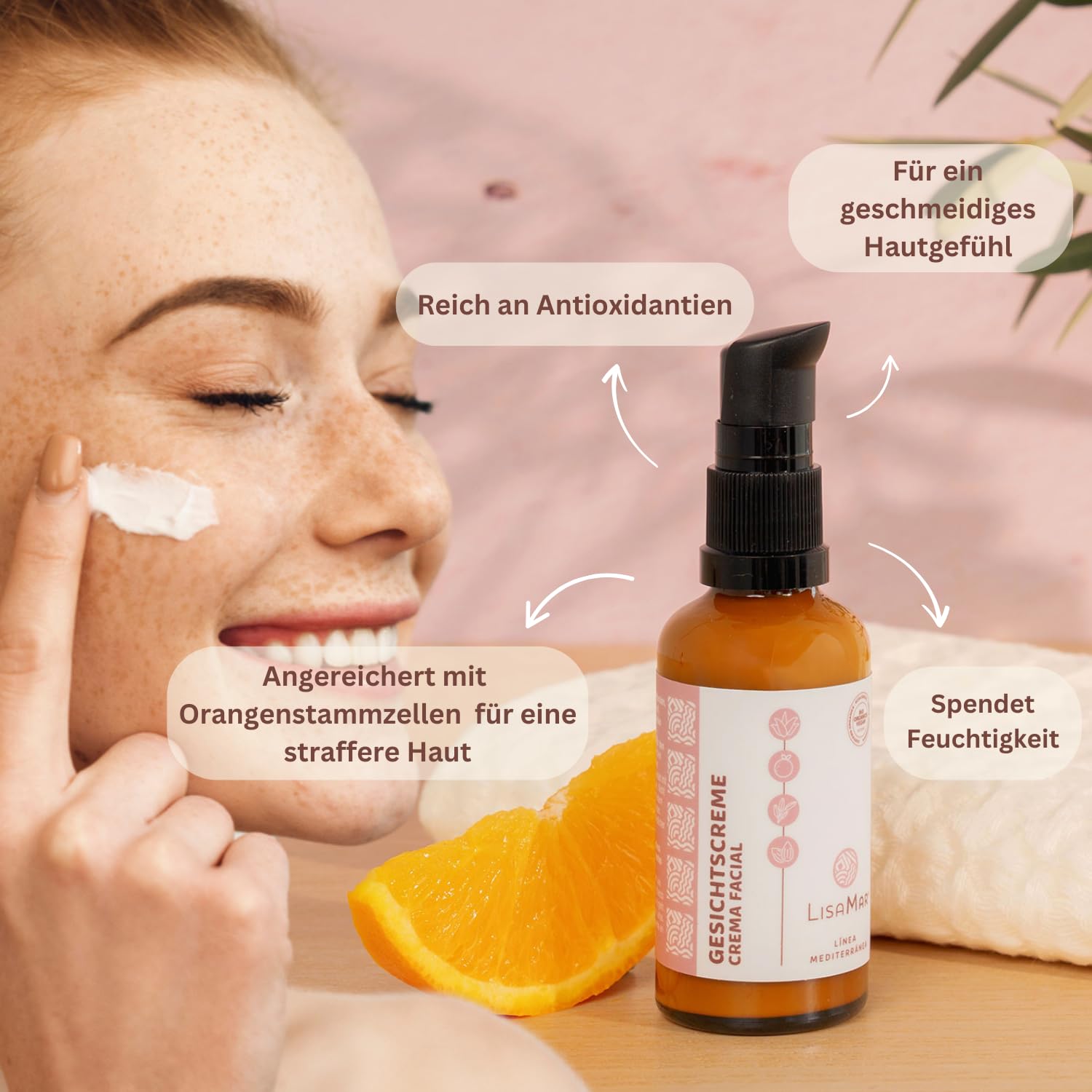 LisaMar® Naturkosmetik Set mit Gesichtscreme Anti Aging mit Hyaluron & mediterranen Ölen und Augencreme gegen Tränensäcke, Falten und Augenringe.