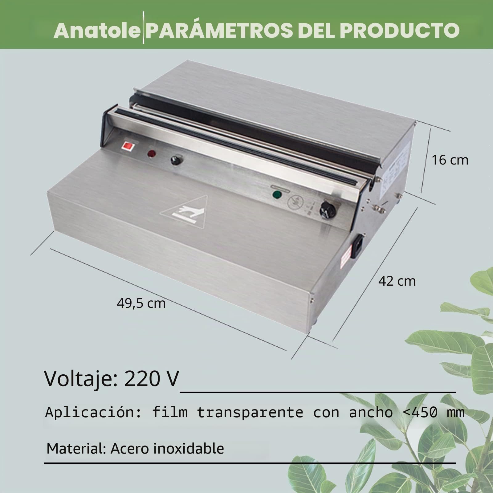 Anatole Envasadora de Film de Alimentos Frescos Comercial con Tabla de Calentamiento Integrada Sellador y Corte de Film Eléctrico Acero Inoxidable 450mm para Verduras Frutas Carne Supermercados