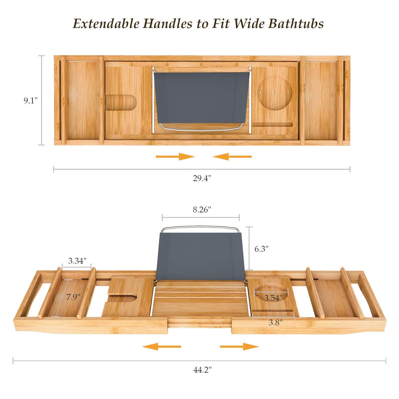 Domax Bathtub Caddy Tray Expandable Bamboo Tub Tray for Luxury Bath with Book Holder and Free Soap Dish Yellow