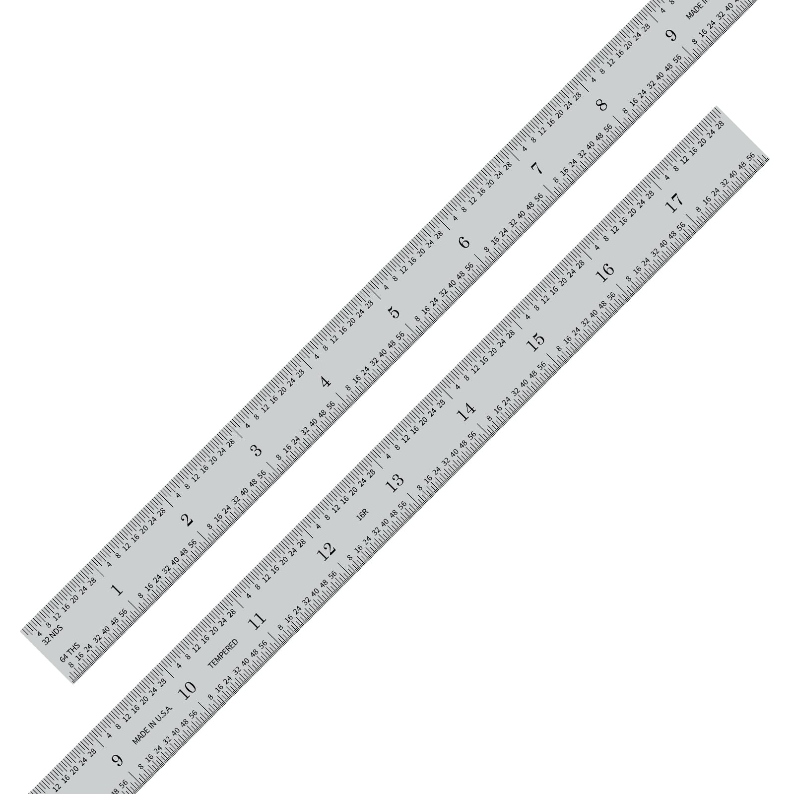 PEC Tools 18" Flexible Metal Ruler, Made from High-Quality Carbon Steel with Satin Chrome Finish, 16R Graduation (1/32", 1/64", 1/50", 1/100"),