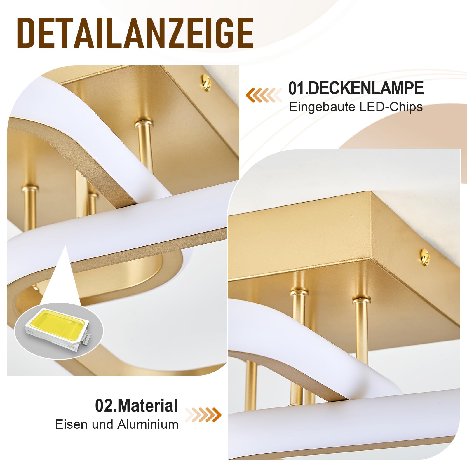 Plafoniera Soffitto Moderna, Plafoniera Led Soffitto Oro, Lampadario Led 32 cm per Cucina, Bagno, Corridoio, Disimpegno, 4000 K