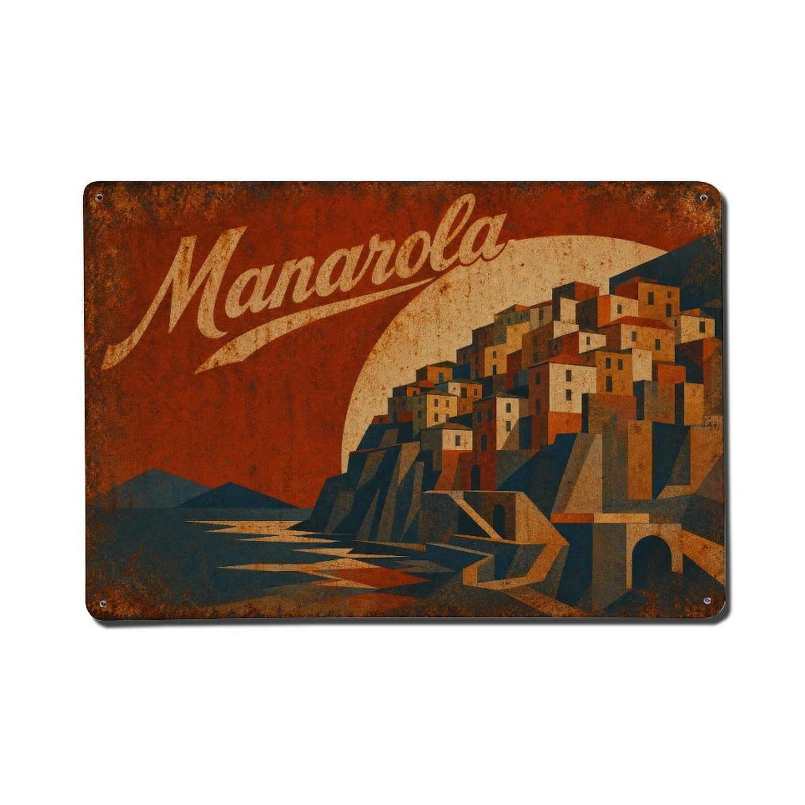 Vintage Travel Manarola Mediterranean Coastal Paradise Metal Tin Sign