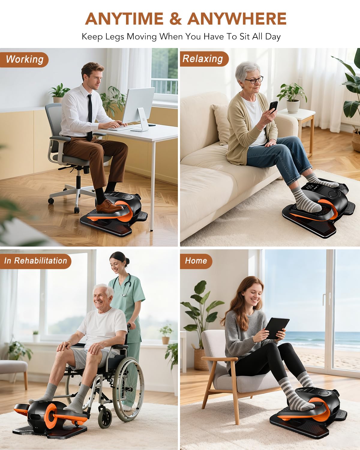 DamKee Under Desk Oval Exercise Machine Electric Oval Leg Exerciser Seen on TV 12 Speed Foot Exerciser for Seniors Portable Mini Seat Pedal Exerciser for Home Office Vertical