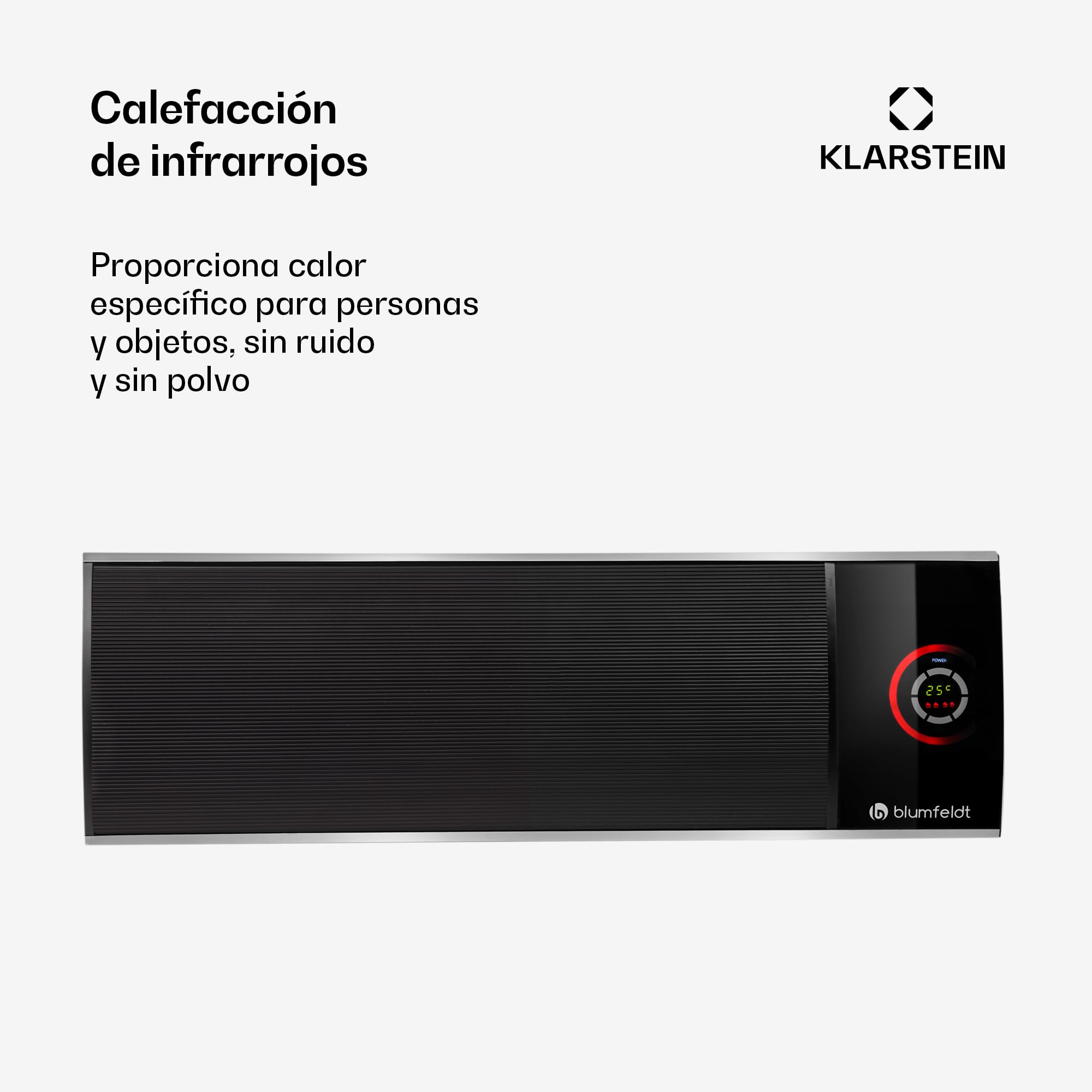 Blumfeldt CosmicBeam Ultra - Radiador Infrarrojo, Estufa 2200W, Display LED, De 5 a 45 °C, Temporizador 9 HS, Mando a Distancia, Material de Montaje en la Pared, Modo Eco, Negro