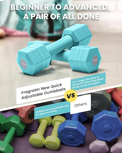 Miniatura 5 de Juego de mancuernas ajustables, juego de pesas de mano 4 en 1 para mujeres y hombres, un par de mancuernas de 10 libras cada uno de 2 libras, 3