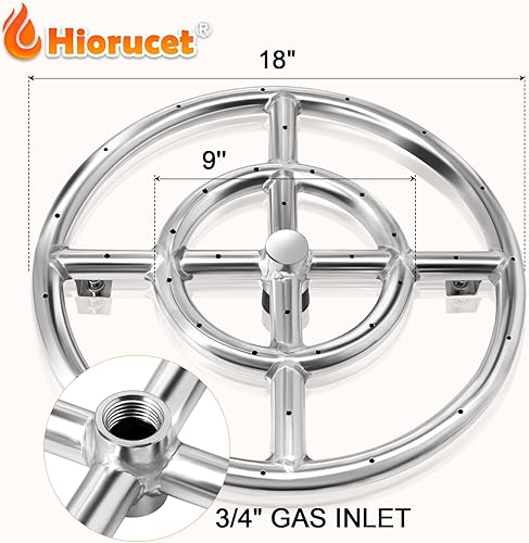 Miniatura 10 de Hiorucet Anillo de quemador redondo de 24 pulgadas, anillo de quemador de chorro de acero inoxidable 304 para fogata y chimenea de gas natural y