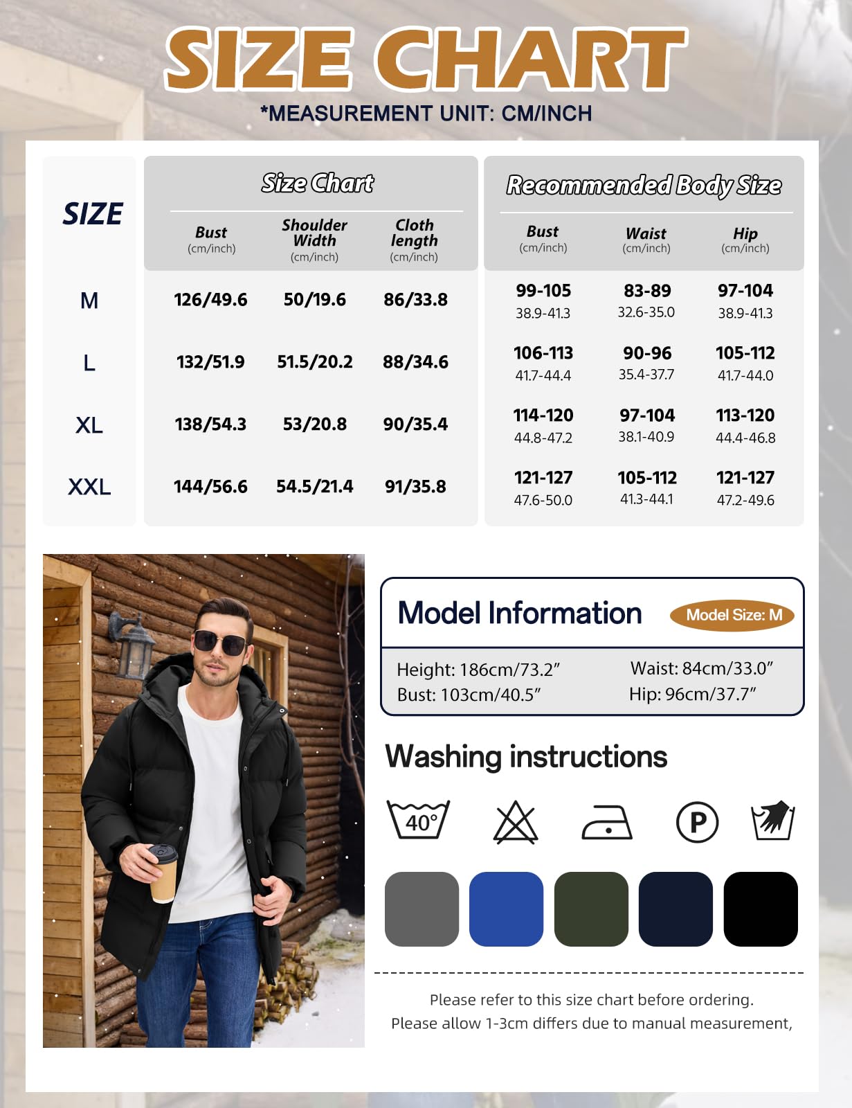 Xnova Manteaux Homme Hiver Décontracté Thermique mi-long Veste avec Capuche Jacket Coupe-vent Manteau Chaude Parka imperméable