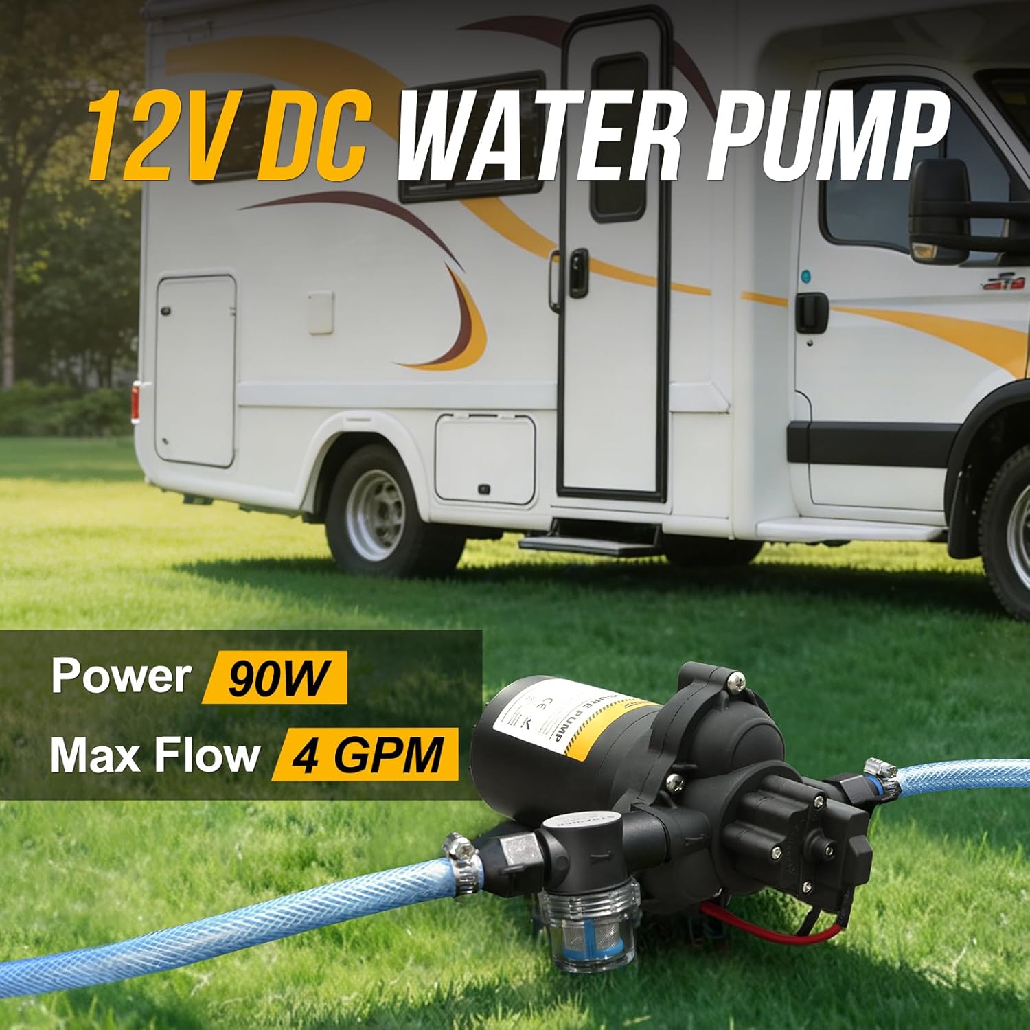 12V RV Water Pump, 4.0 GPM 45 PSI Diaphragm Pump, 12Volt Quiet Fresh Water Pump with Pressure Switch, Self Priming Pressure Pumps for RV Camper Boat Marine Food Truck