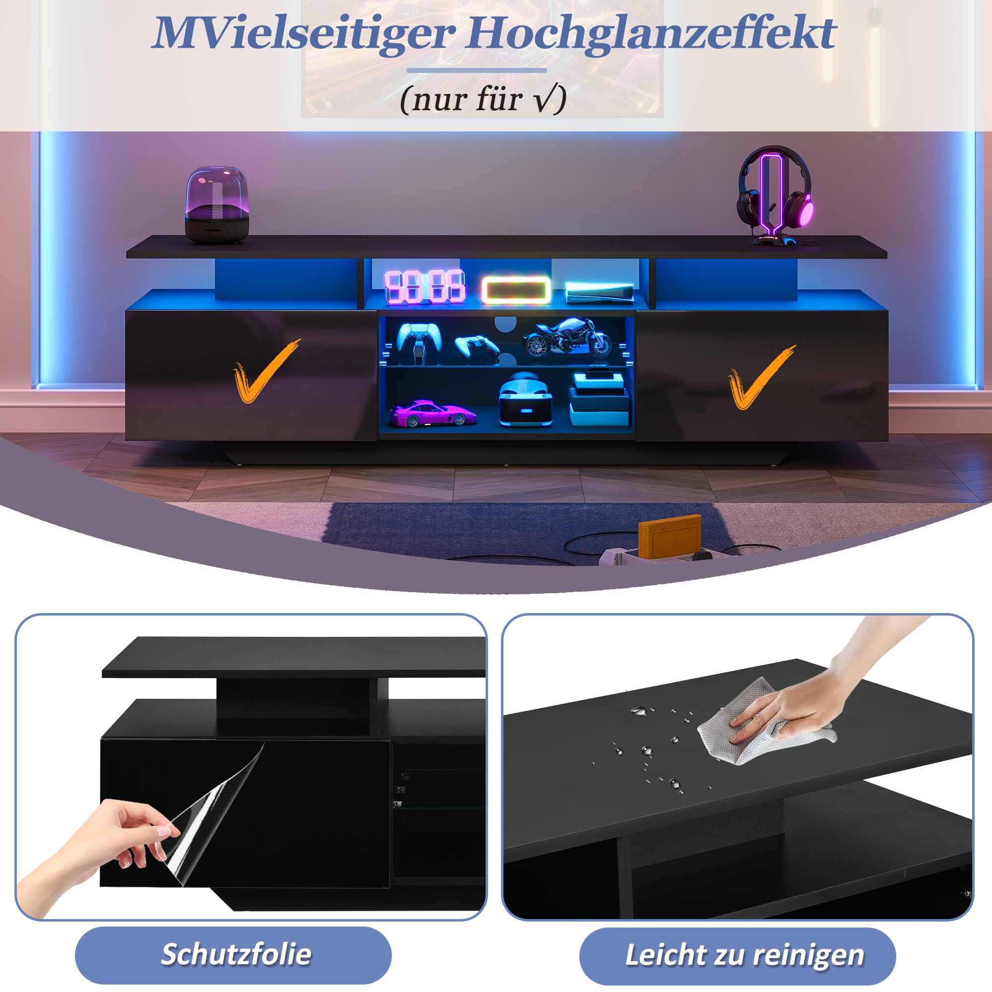 Meuble TV bas avec LED 160 cm