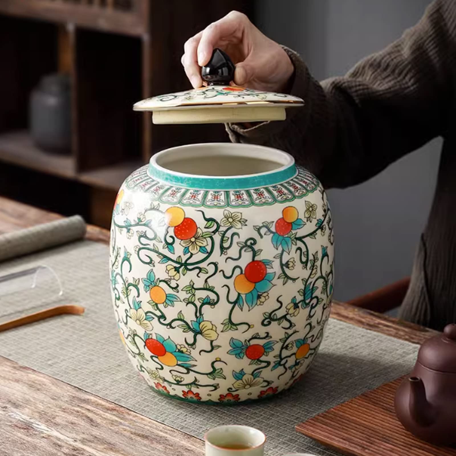 Lata de Té Recipiente for té de cerámica clásico, recipiente for té suelto de porcelana de estilo chino oriental, recipiente for caramelos de azúcar hecho a mano, recipiente for té con tapa Recipiente