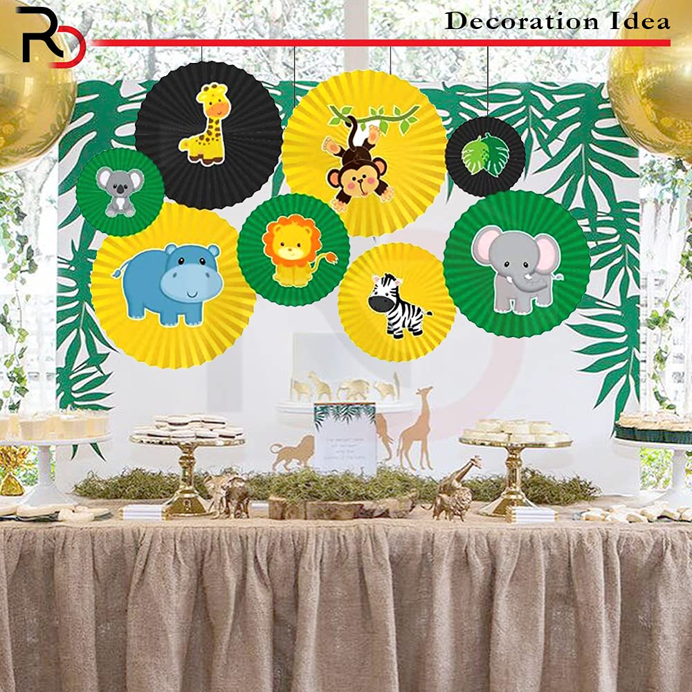 Rozi Decoration Paper Fan for Birthday, Wedding, Anniversary, Bachlorette, Valentine Set of 8 (Black/Gold Theme) 2