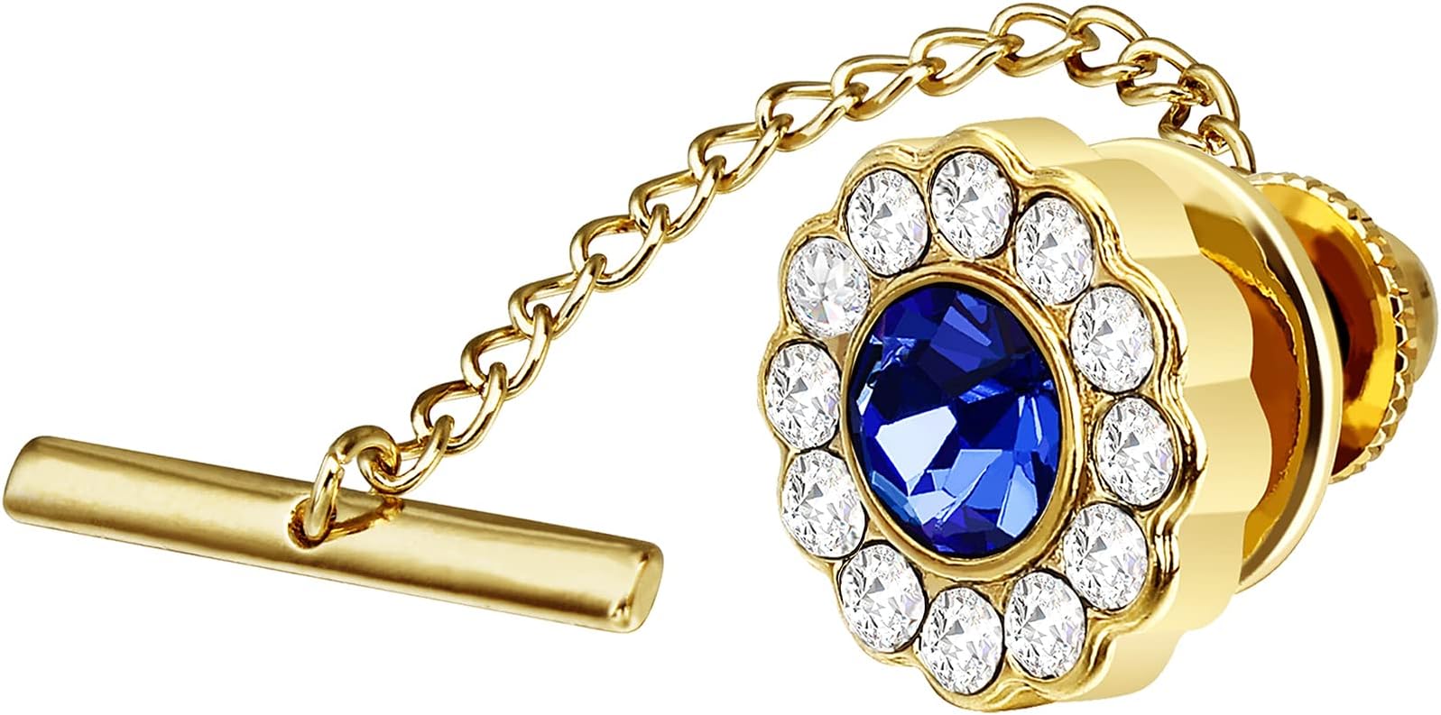 Crystal/Pearl Tie Tack with Chain, Gold Mens Tie Pin Necktie Pins Lapel Pin for Wedding Birthday Anniversary Party