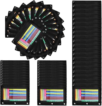 60 Pack Pencil Pouch for 3 Ring Binder, Pencil Case with Smooth Zipper Bulk, Clear Window Pencil Bag for School, Office, Jewelry, and Cosmetic, Black