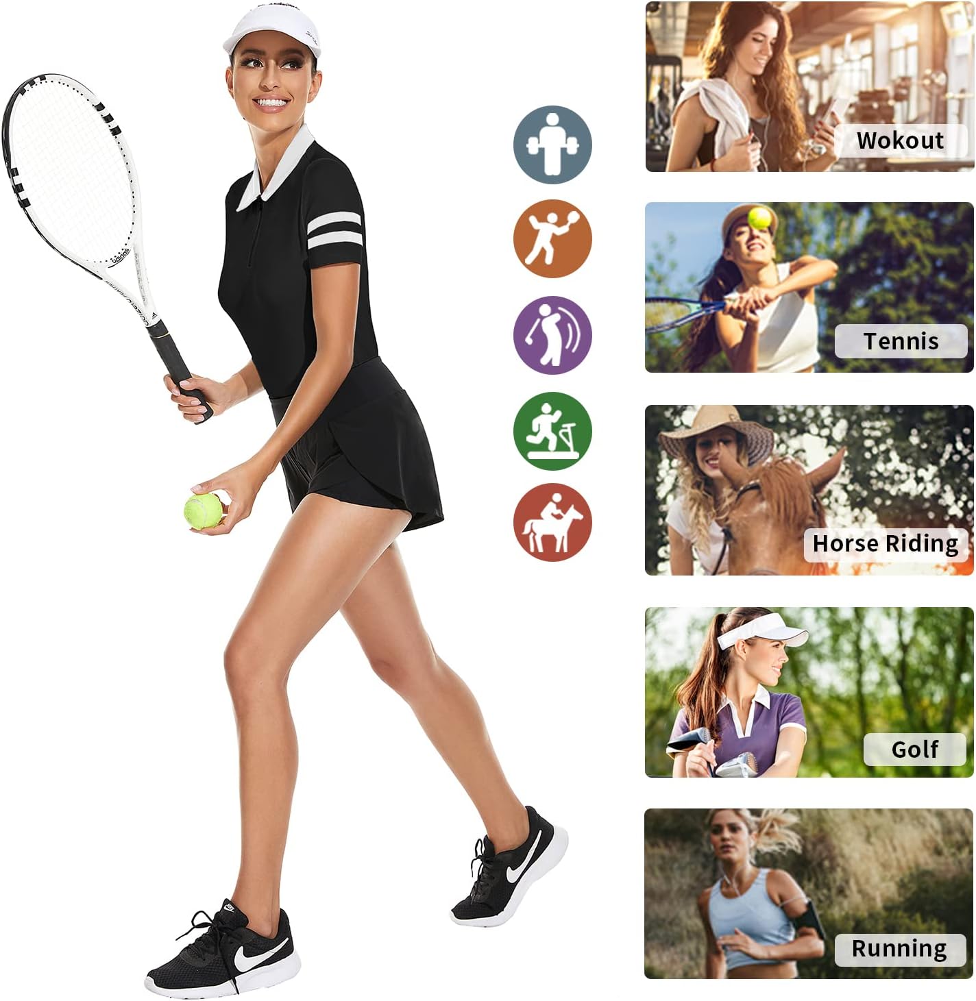 Soneven Women's Long Sleeve Golf Polo Shirts Moisture Wicking Quick Dry Half-Zip Pullover Athletic Workout Striped Tops