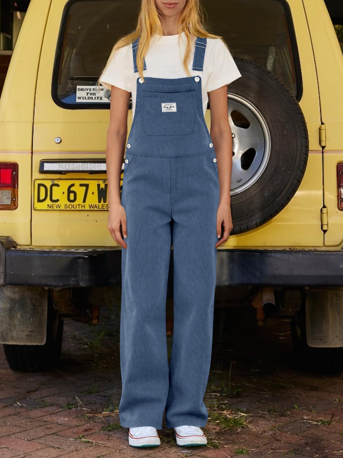 Cicy Bell Damen Cord-Latzhose, lässig, verstellbarer Riemen, weites Bein, Overall, Baggy, trendig, langer Strampler mit Taschen